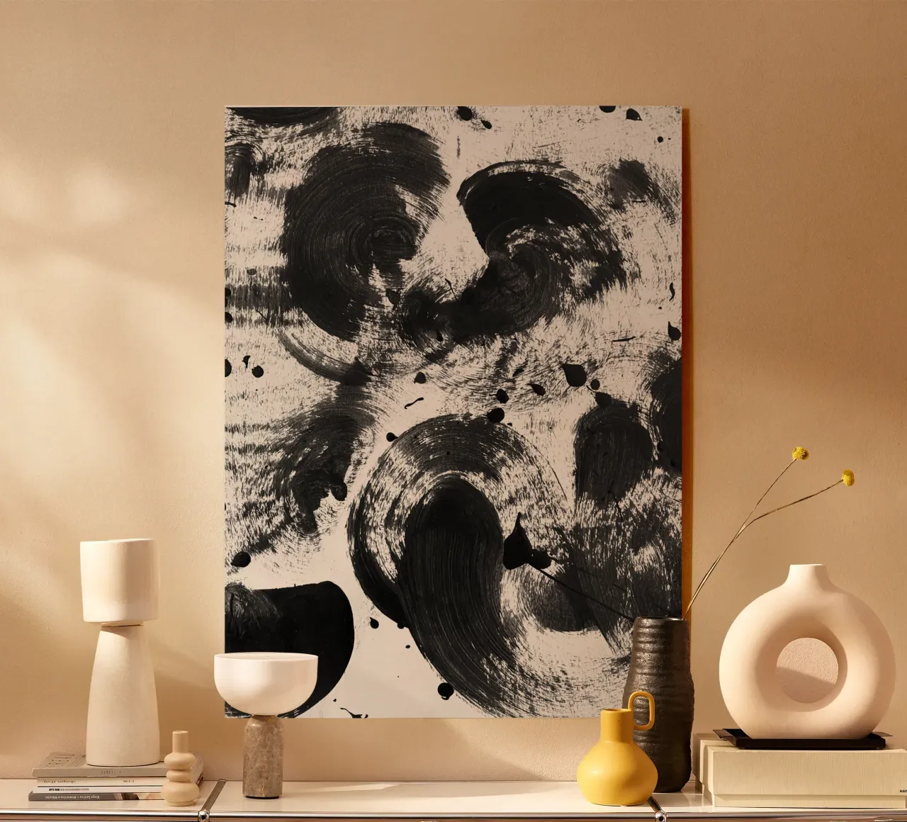Black splashes of paint on a white background II acrylic glass by Lisa Jureczko Arts Illustration