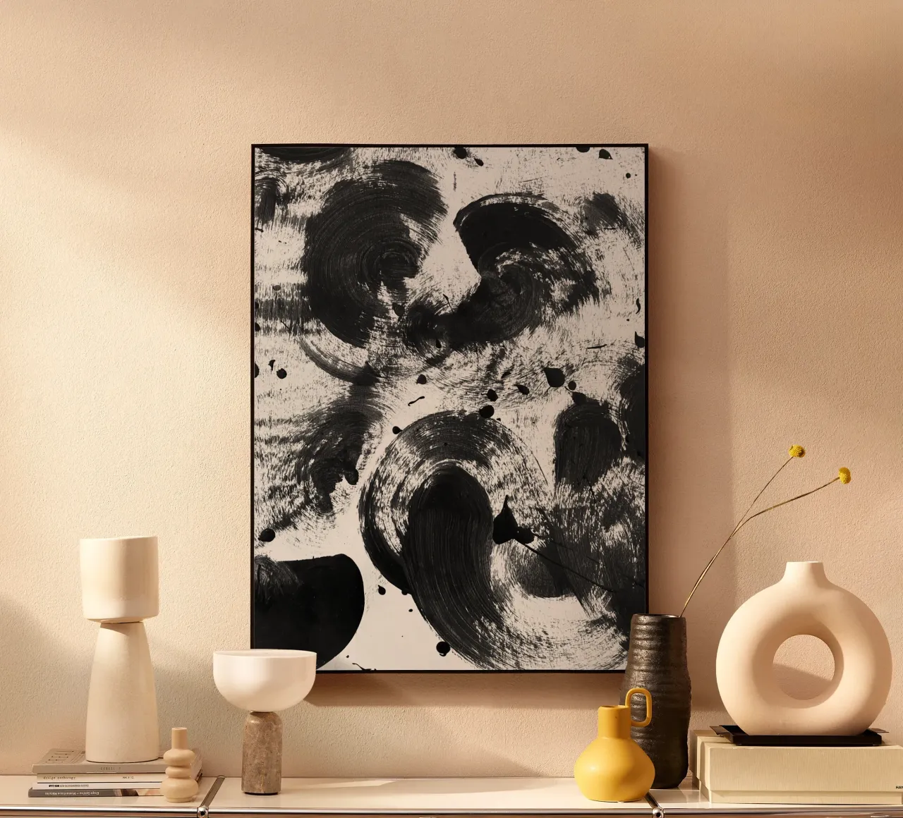 Black splashes of paint on a white background II alu-dibond by Lisa Jureczko Arts Illustration