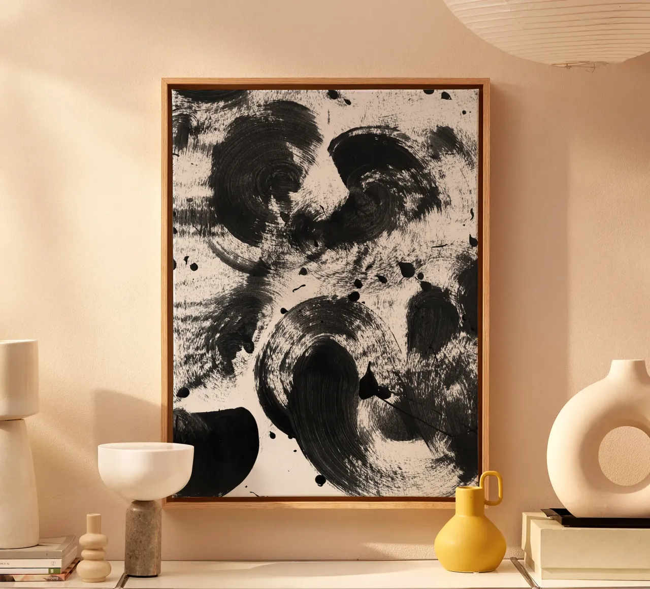 Black splashes of paint on a white background II canvas by Lisa Jureczko Arts Illustration
