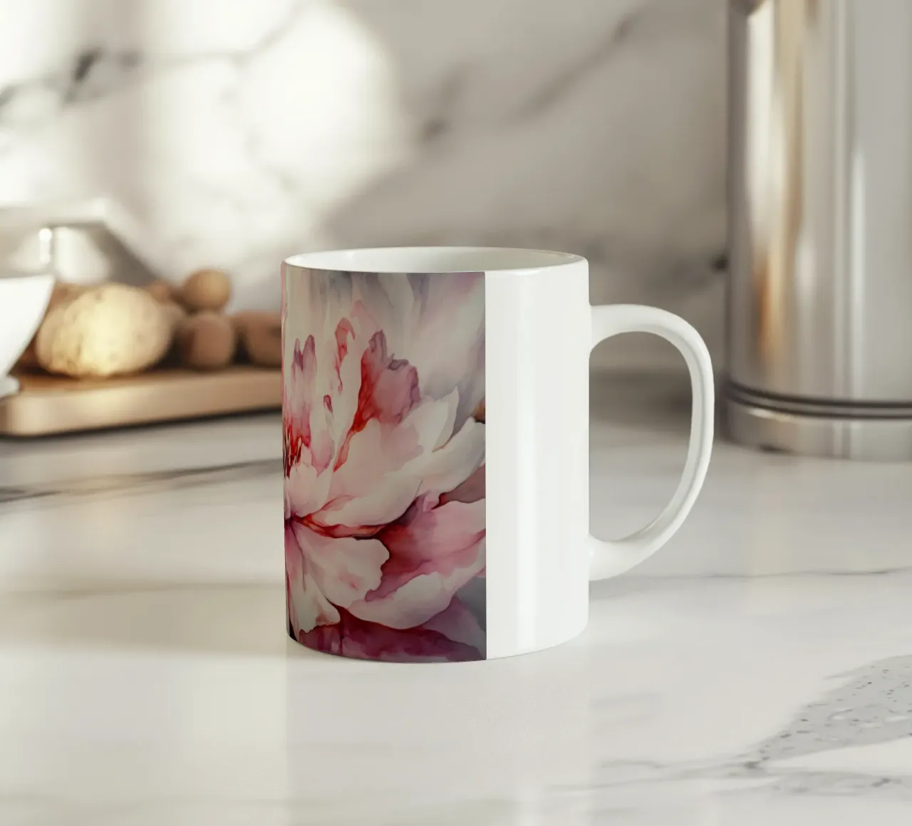 Audace e lussuoso fiore di peonia acquerellato rosa tazza in ceramica da Flower Garden - Uta Naumann