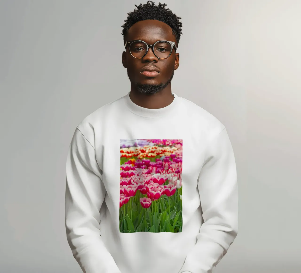 Fields of Joy: Vibrant Tulips in Bloom sweatshirt by Curious Collections by Marielle Leenders