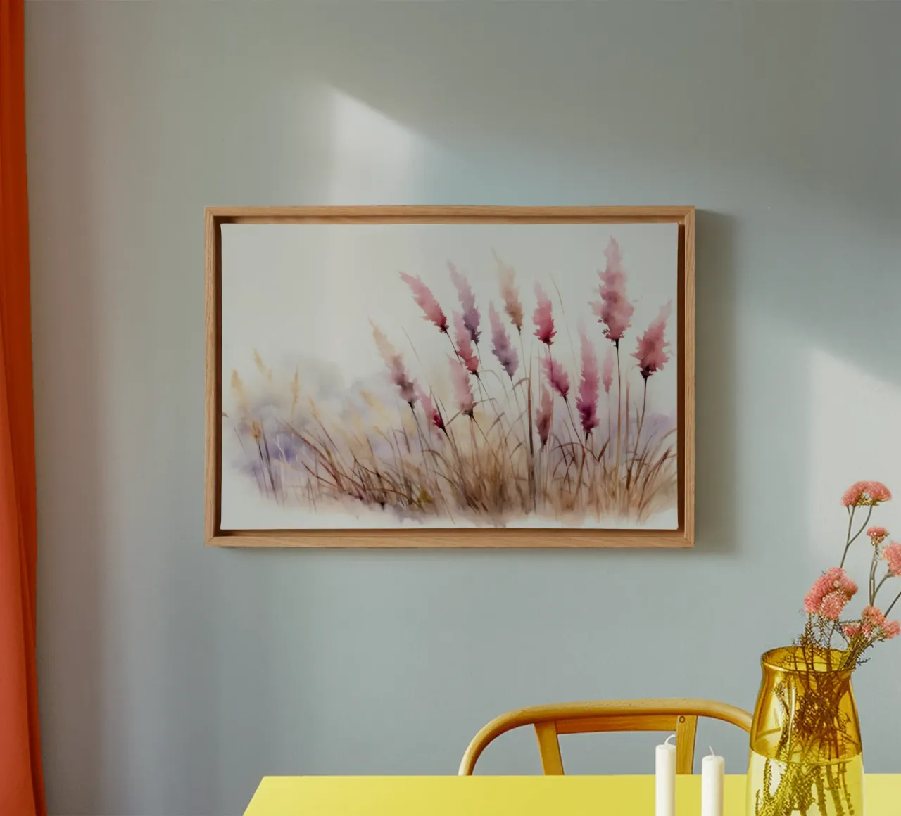 Aquarel Abstract Modern Roze En Paars Grassen canvas met Baklijst van Flower Garden - Uta Naumann