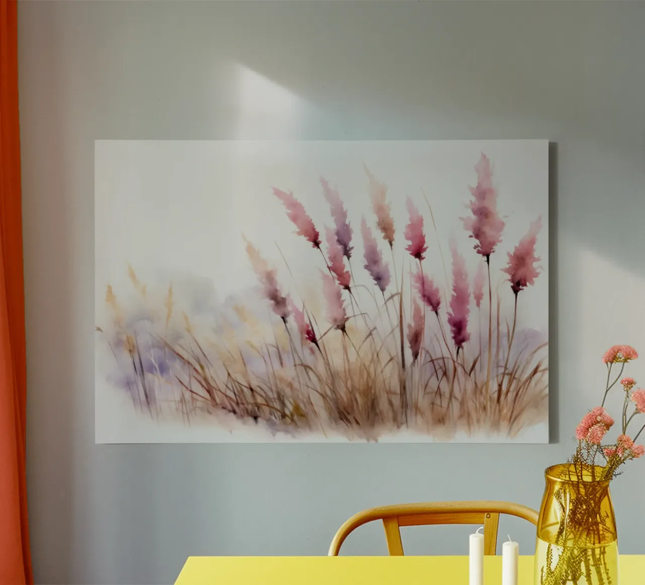 Aquarel Abstract Modern Roze En Paars Grassen canvas met Baklijst van Flower Garden - Uta Naumann