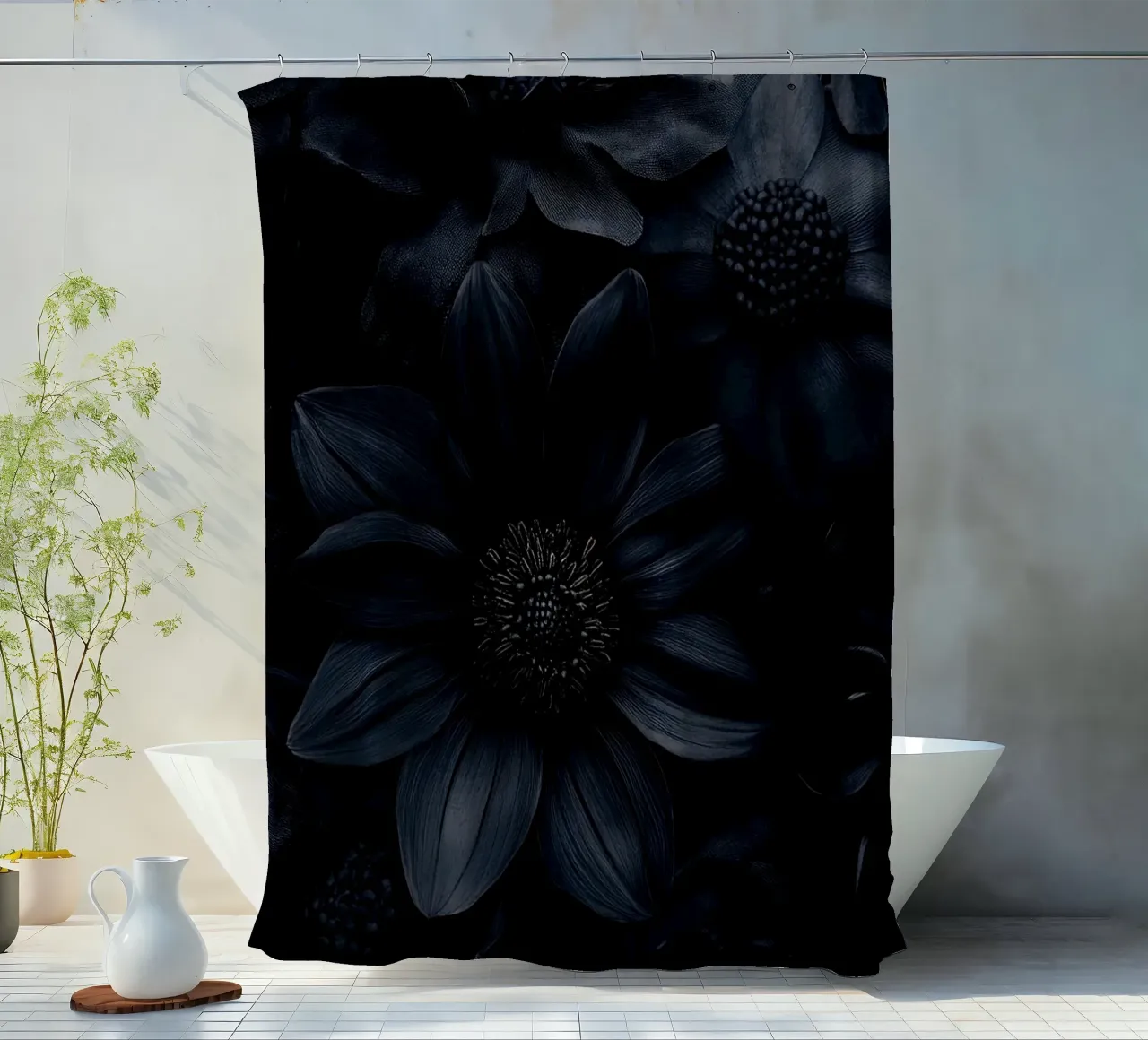 Gotico Vintage Nero Moody Dahlia Fiori tenda da doccia da Flower Garden - Uta Naumann
