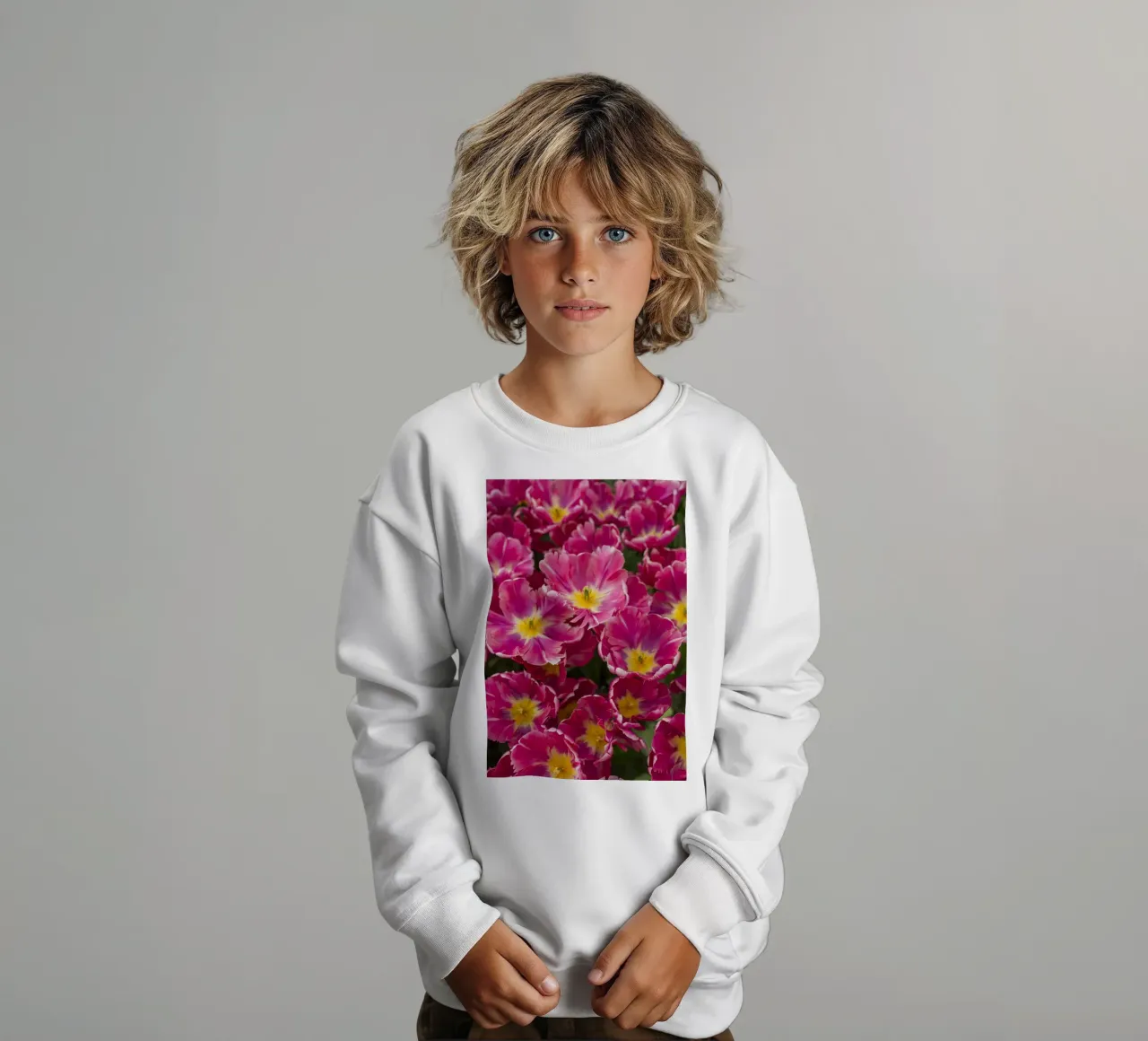 Floral Elegance: Lush Pink Tulips in Full Glory kids sweatshirt by Curious Collections by Marielle Leenders