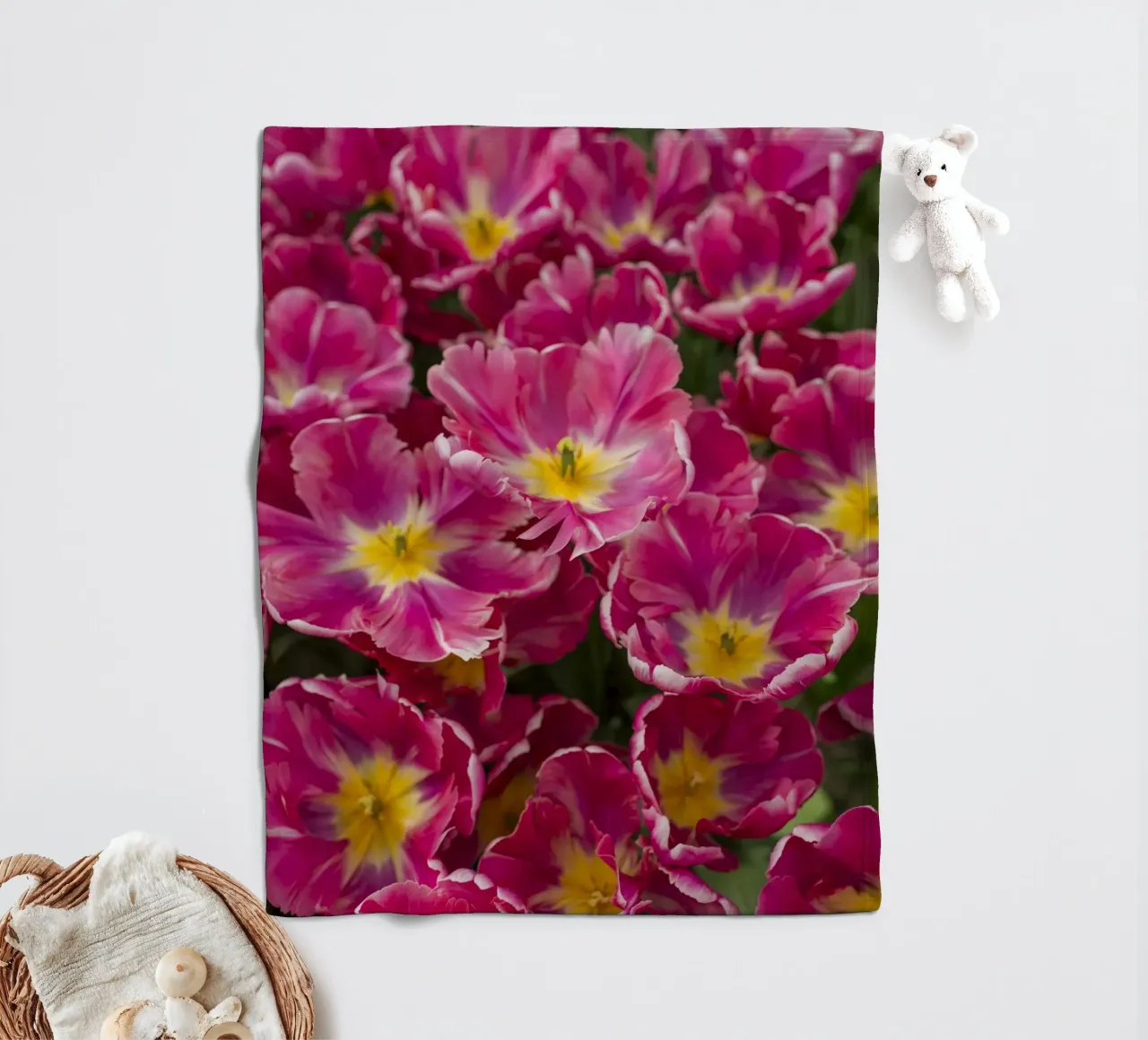 Floral Elegance: Lush Pink Tulips in Full Glory fleece blanket by Curious Collections by Marielle Leenders
