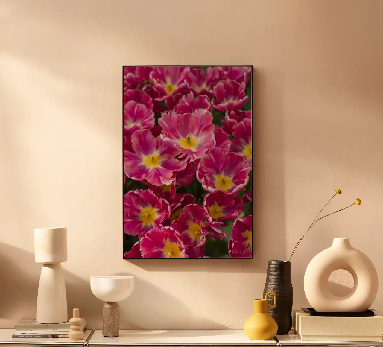 Floral Elegance: Lush Pink Tulips in Full Glory alu-dibond by Curious Collections by Marielle Leenders