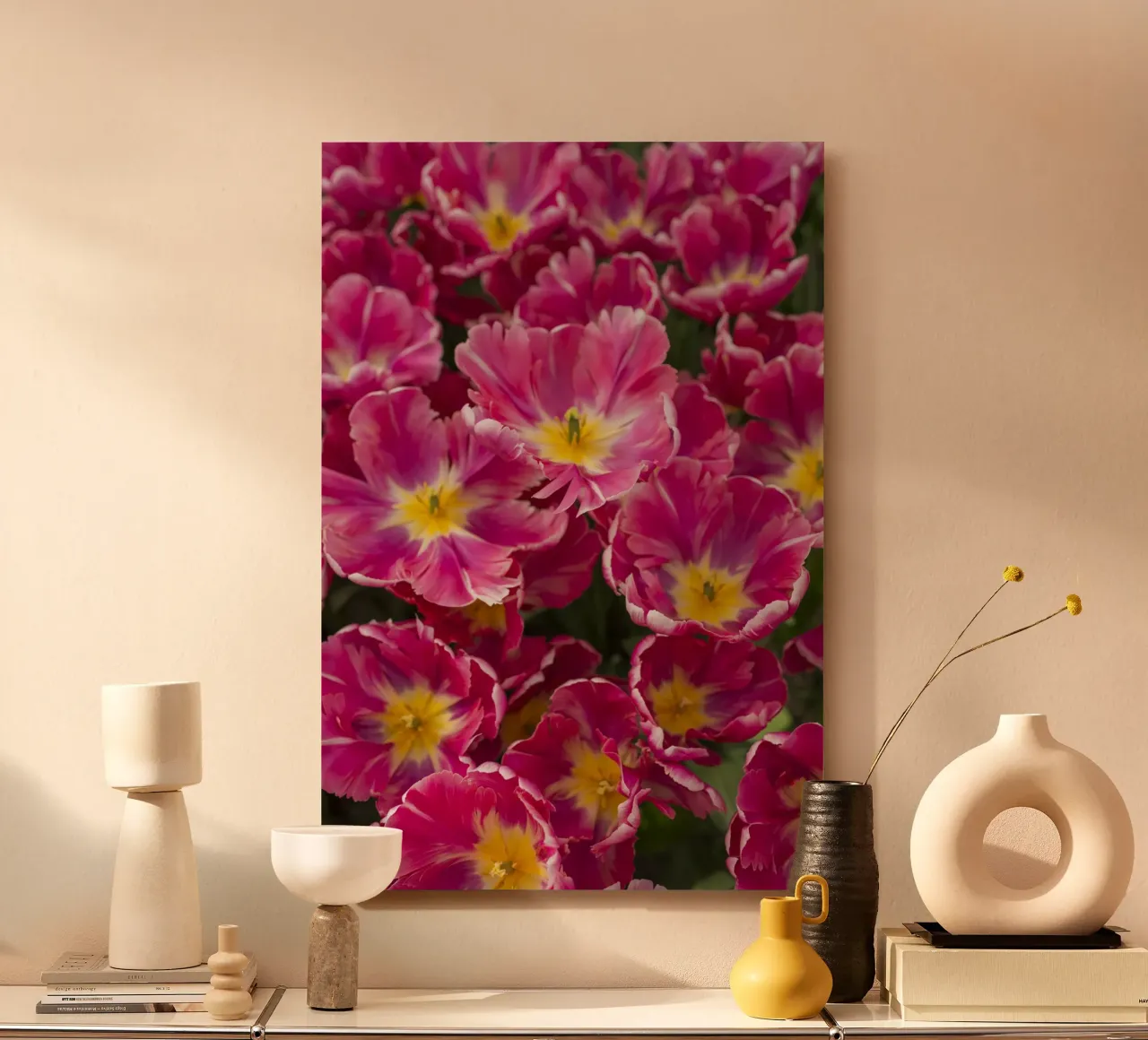 Floral Elegance: Lush Pink Tulips in Full Glory alu-dibond by Curious Collections by Marielle Leenders