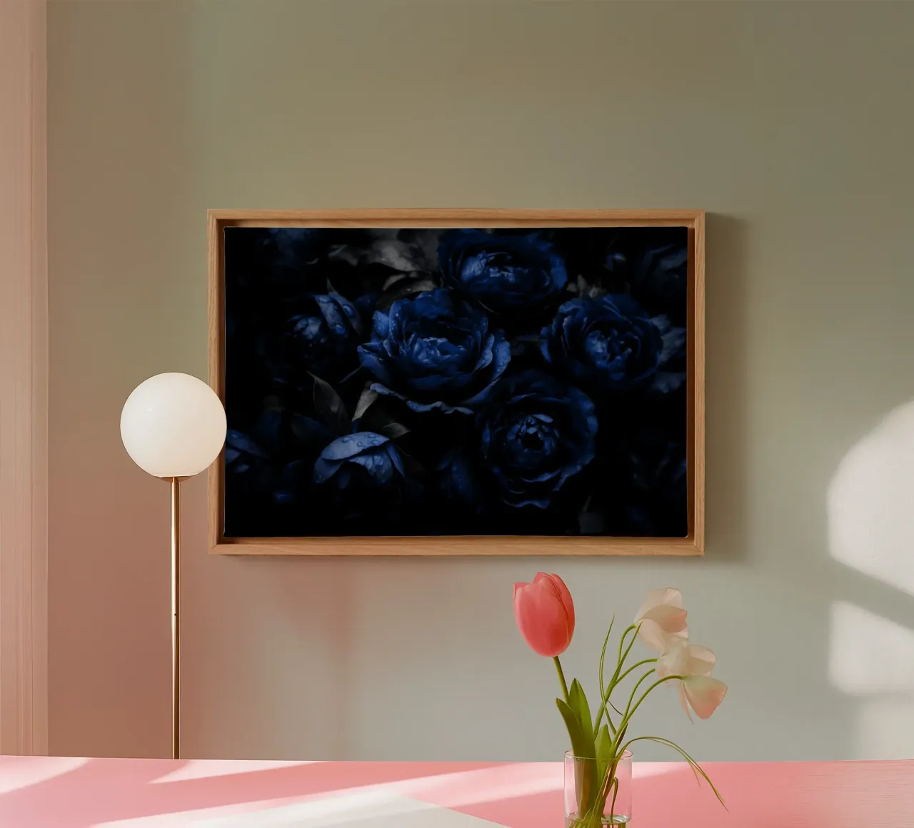 Blauw en zwart fluwelen pioenen nachttuin canvas met Baklijst van Flower Garden - Uta Naumann