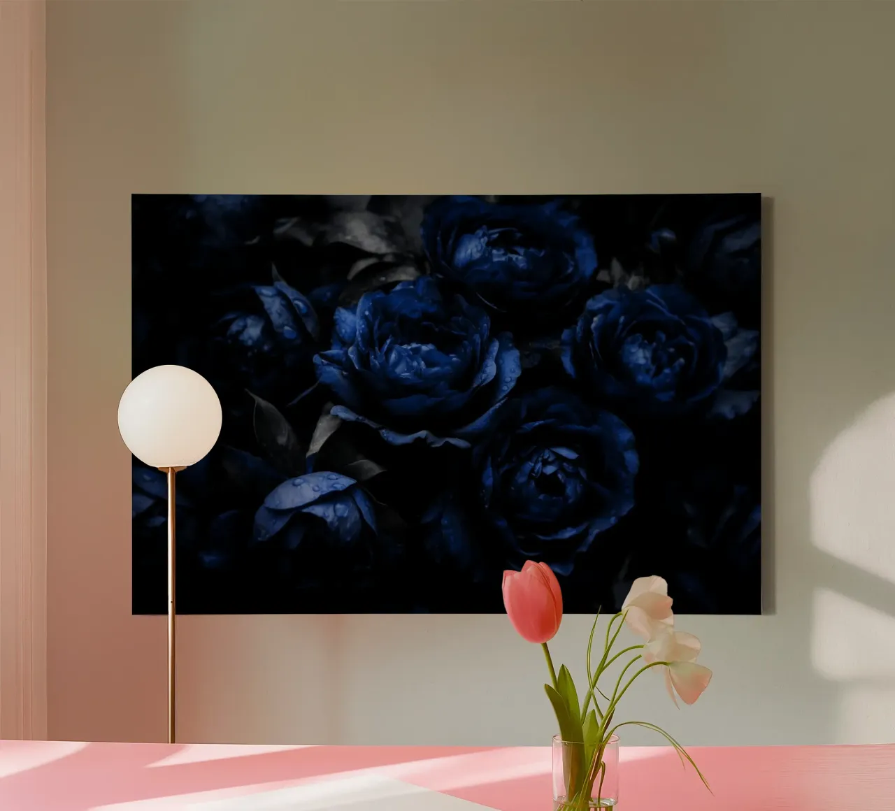 Blauw en zwart fluwelen pioenen nachttuin canvas met Baklijst van Flower Garden - Uta Naumann