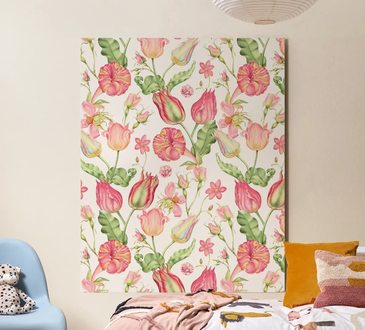 Nostalgici fiori di primavera storici dipinti a mano in rosa alluminio dibond da Flower Garden - Uta Naumann