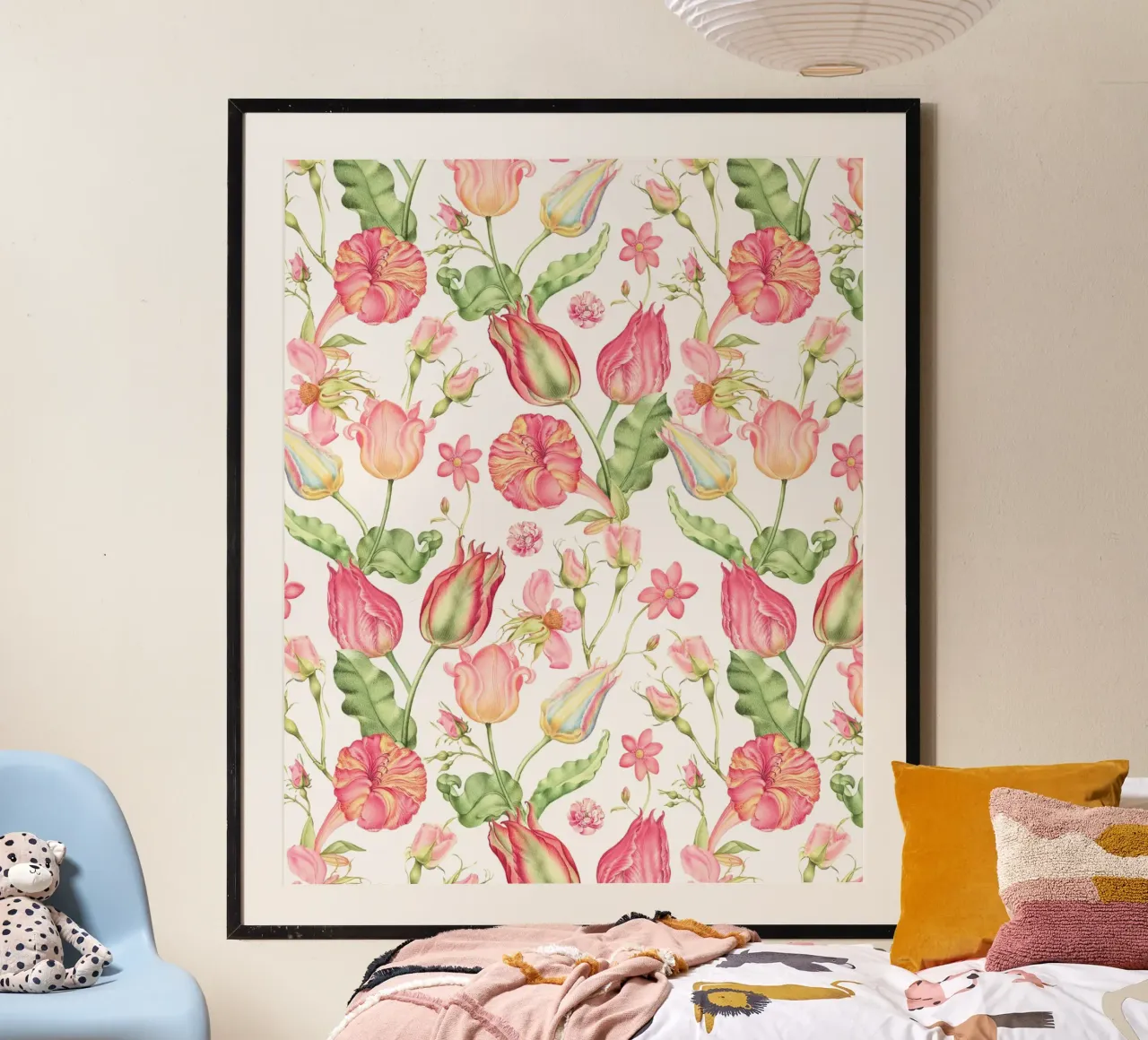 Nostalgici fiori di primavera storici dipinti a mano in rosa poster da Flower Garden - Uta Naumann
