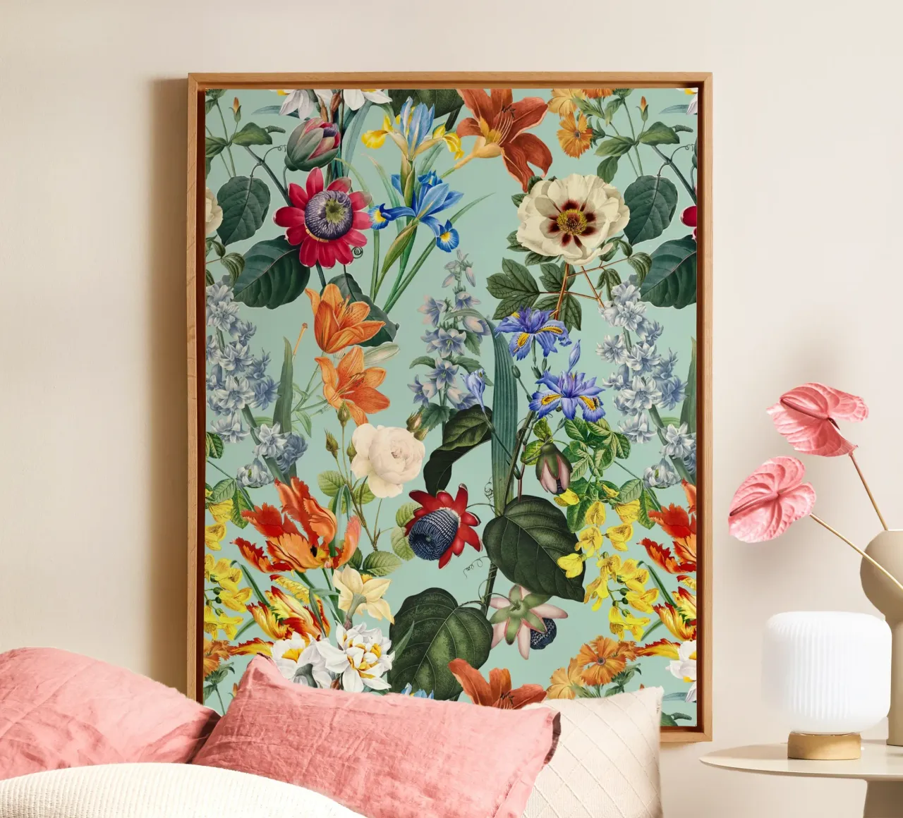 Exotische tuin met vintage bloemen canvas met Baklijst van Flower Garden - Uta Naumann