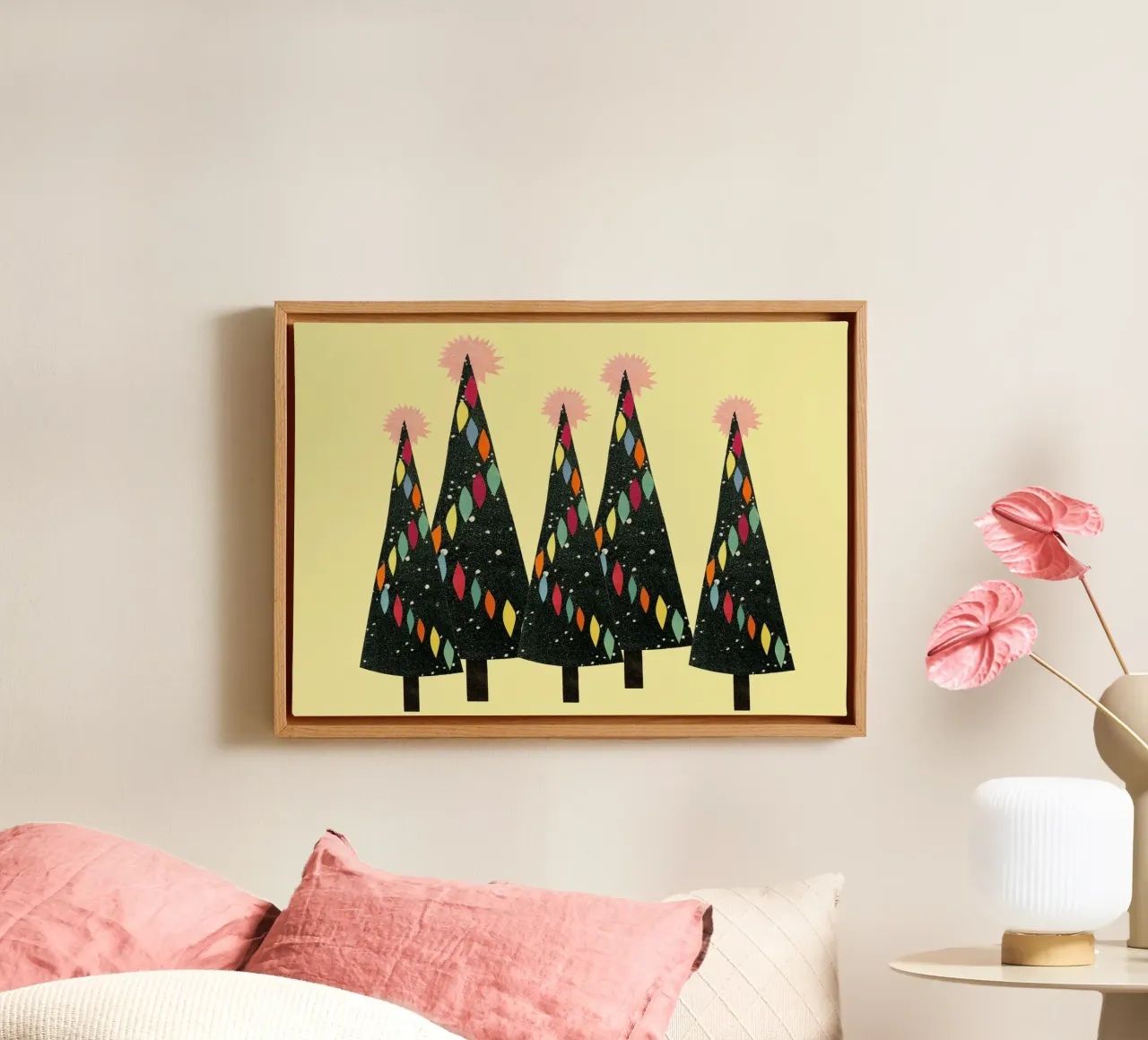 Forêt de Noël (jaune) toile avec Caisse américaine de Cassia Beck Collage