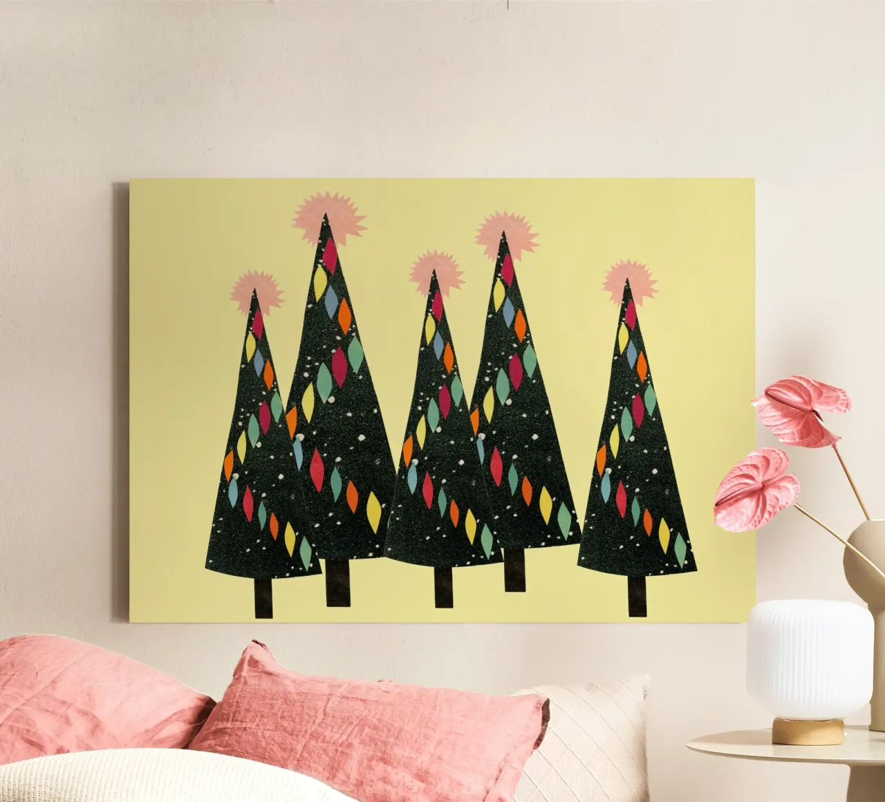 Forêt de Noël (jaune) toile avec Caisse américaine de Cassia Beck Collage