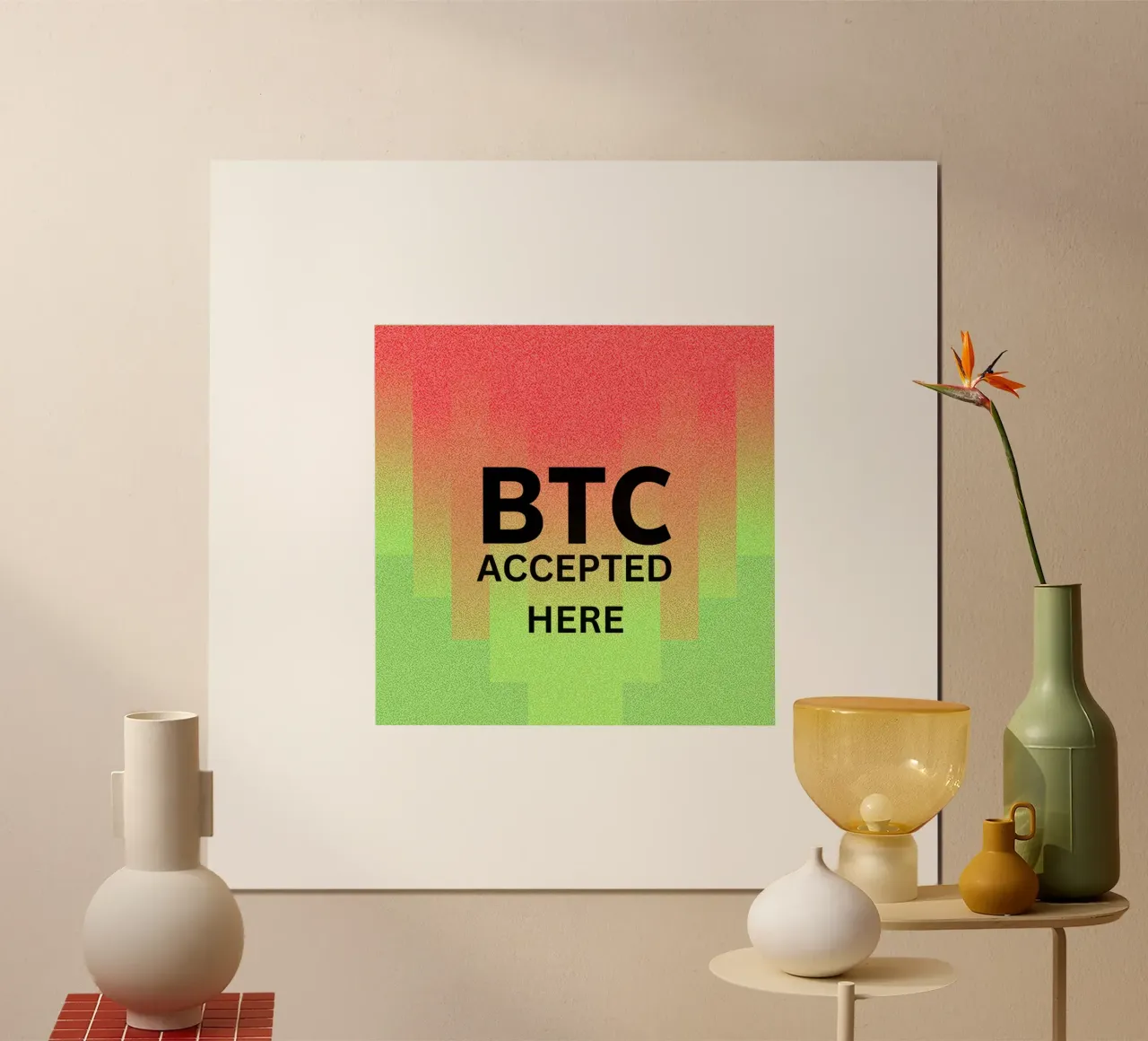 BTC...accepted here... accepted anywhere poster con telaio in alluminio da Crypto_Jungle