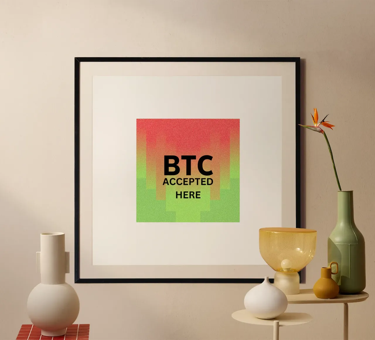 BTC...accepted here... accepted anywhere poster con telaio in alluminio da Crypto_Jungle