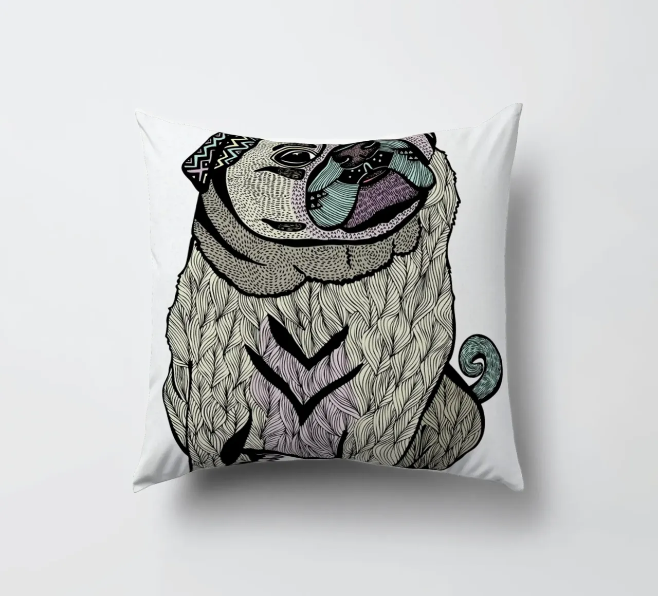 Ares The Pug decorative cushion by Pom Graphic Design