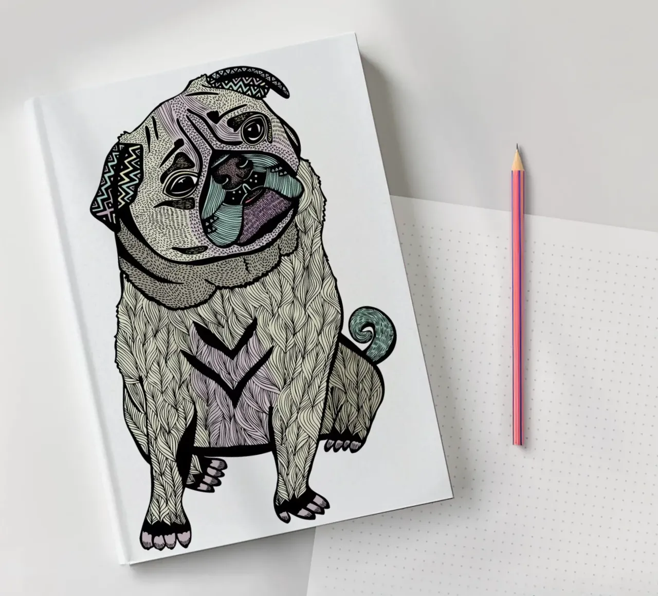 Ares The Pug notebook by Pom Graphic Design
