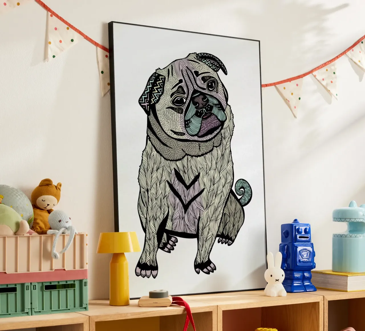 Ares The Pug alluminio dibond da Pom Graphic Design