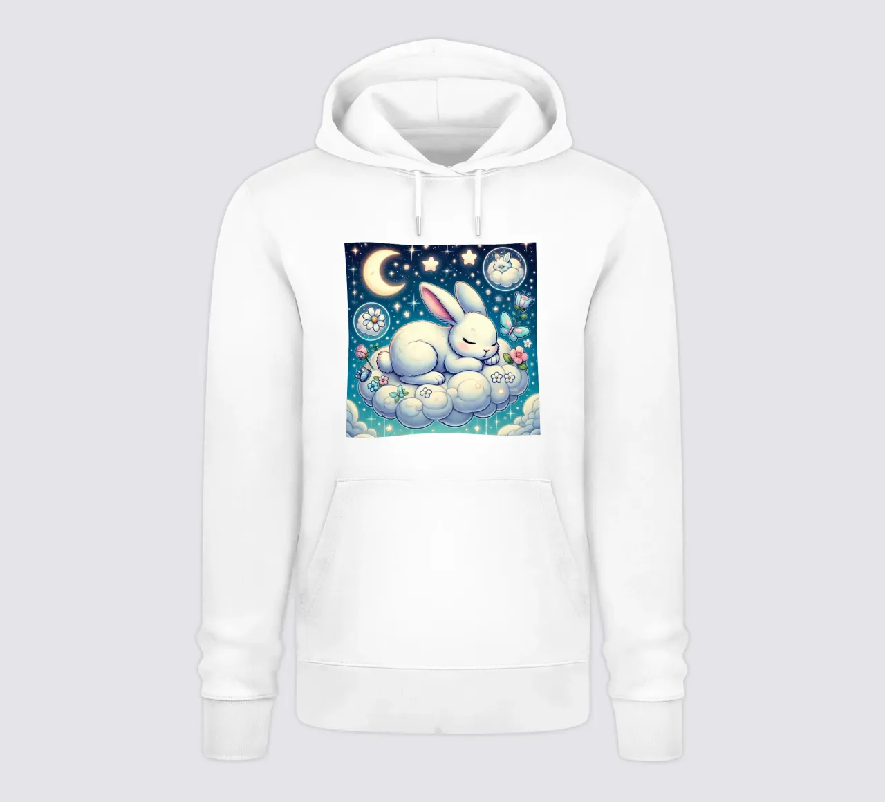 Conejito soñador en una nube sudadera con capucha de FluffyToons