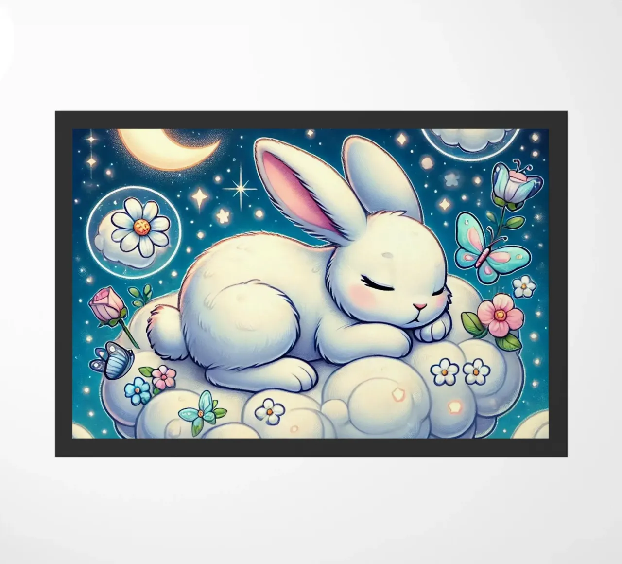 Dreamy Bunny on a Cloud doormat by FluffyToons