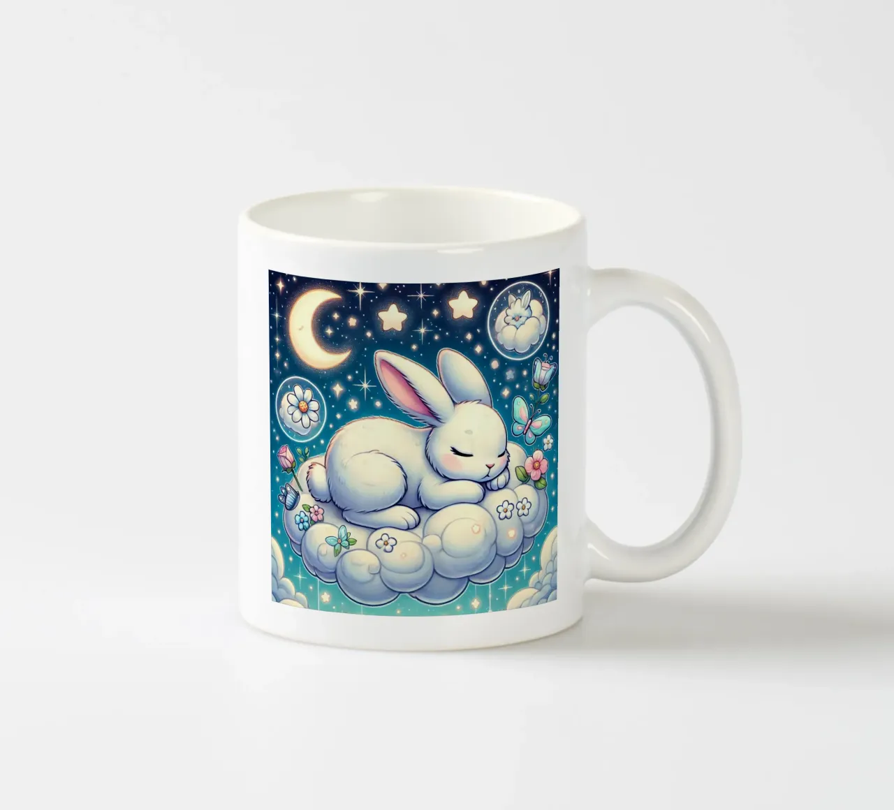 Coniglietto sognante su una nuvola tazza in ceramica da FluffyToons