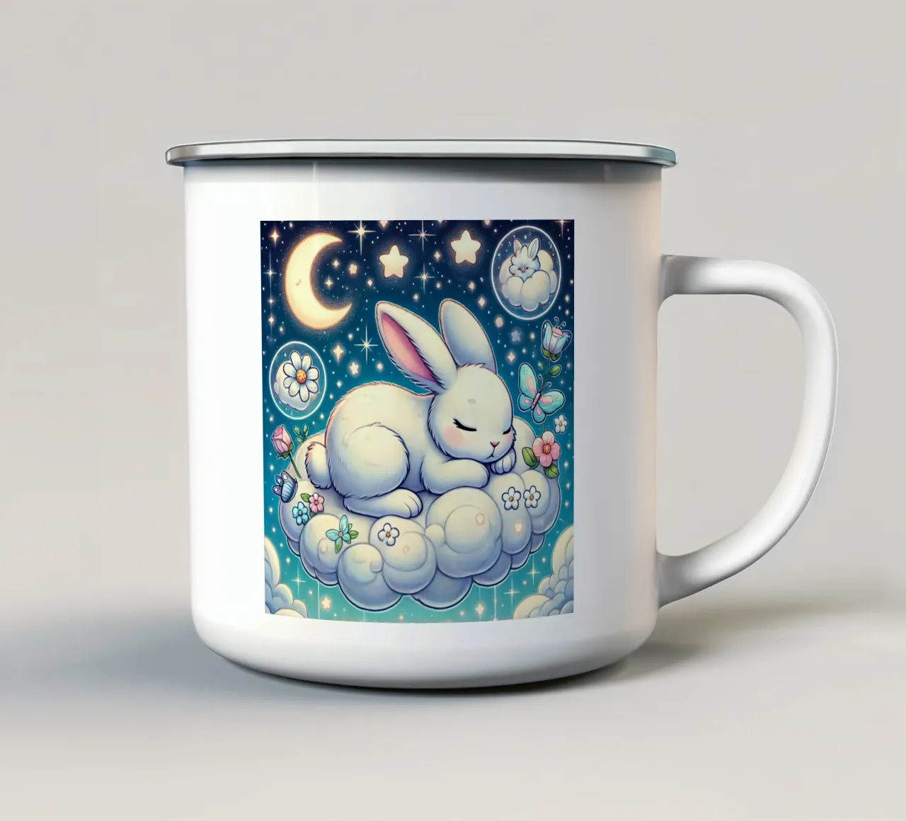 Coniglietto sognante su una nuvola tazza in smalto da FluffyToons