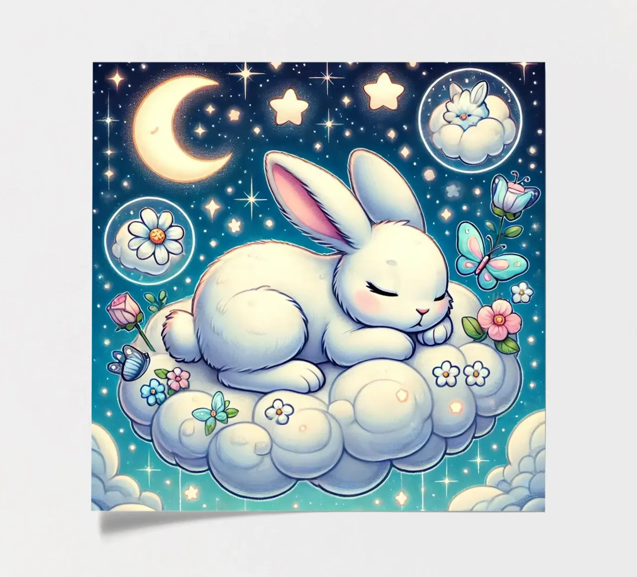 Dreamy Bunny on a Cloud sticker sheet by FluffyToons