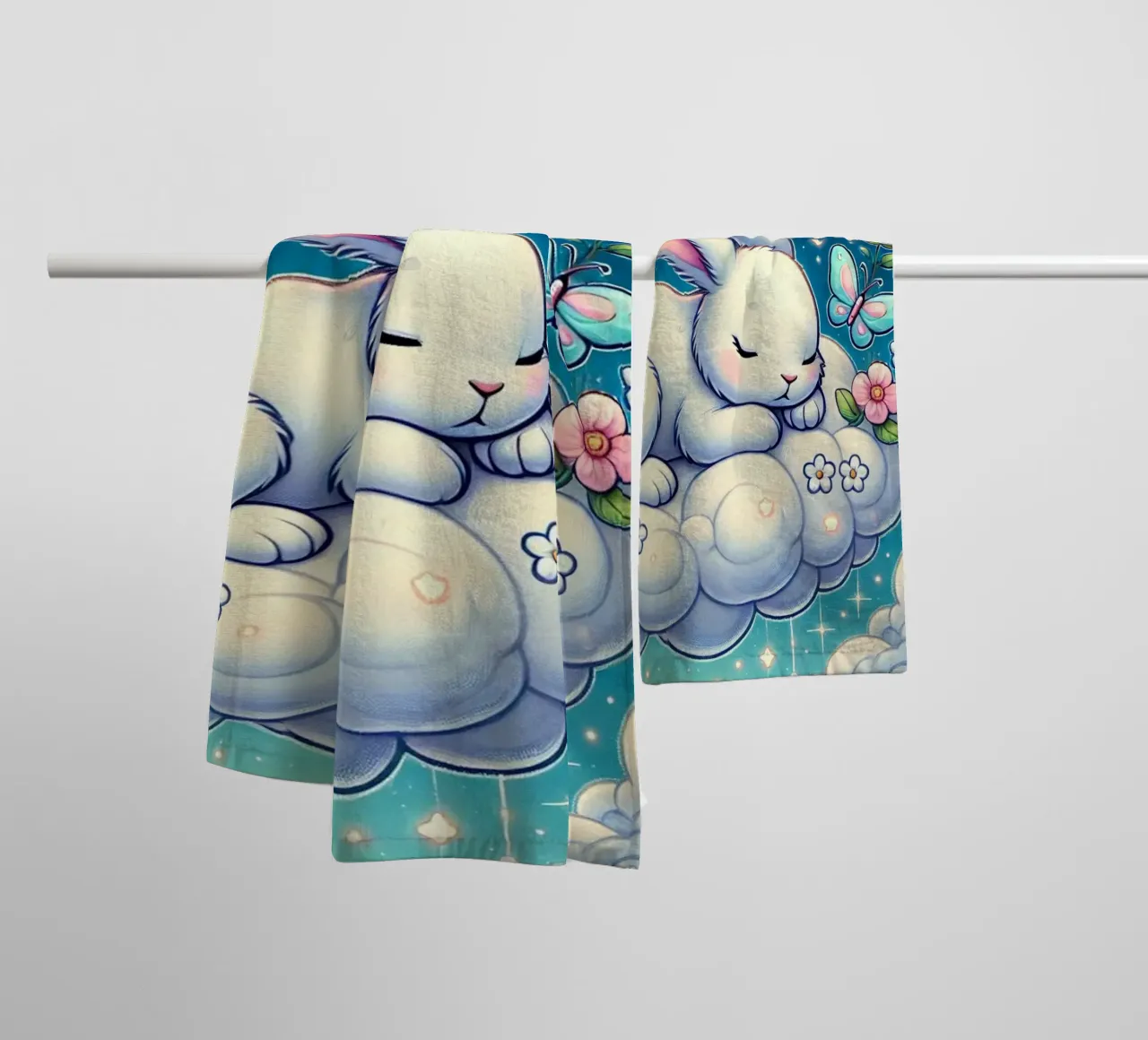 Dreamy Bunny on a Cloud towel by FluffyToons