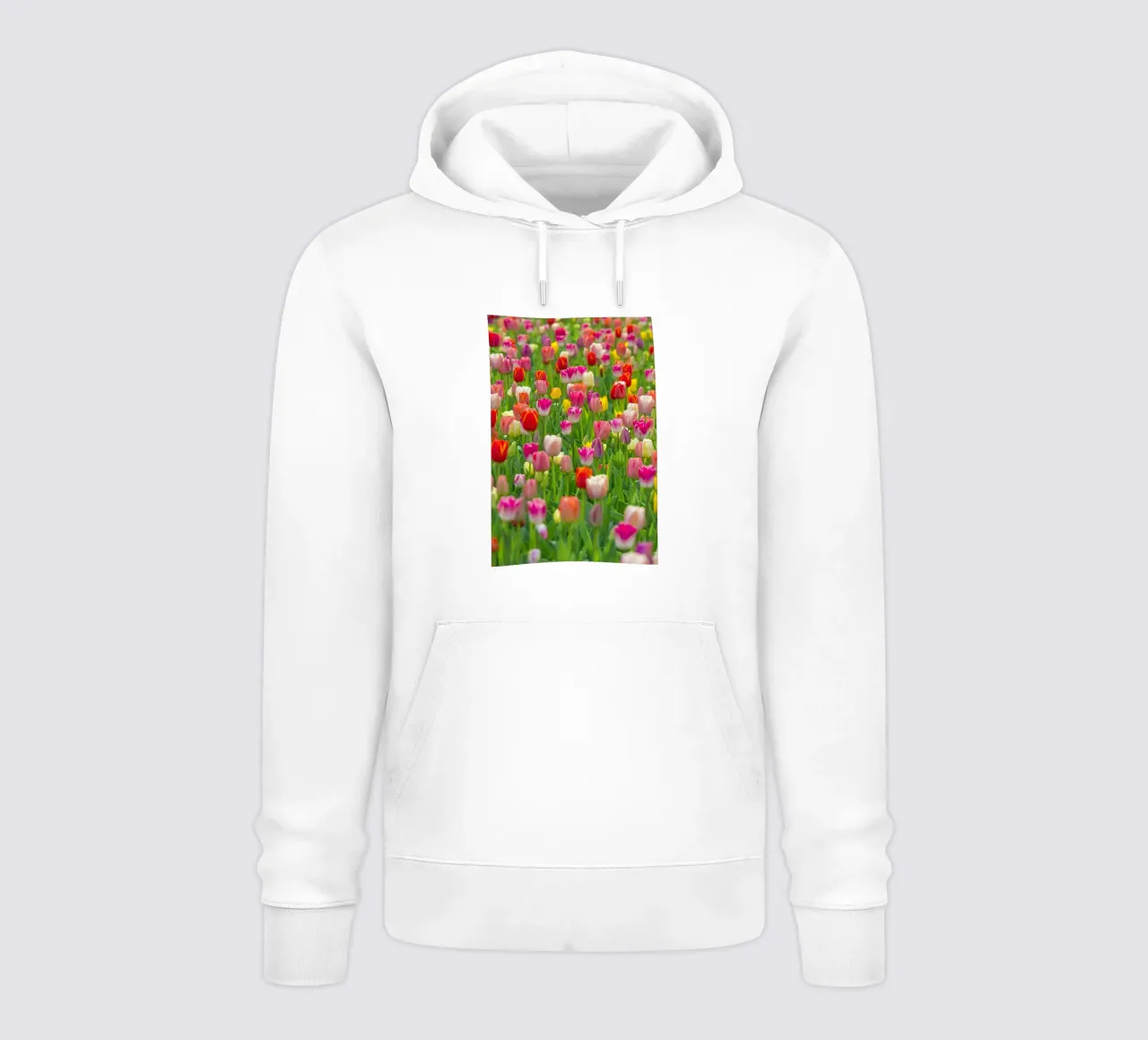 Una sinfonia di colori: tulipani misti in fiore felpa con cappuccio da Curious Collections by Marielle Leenders