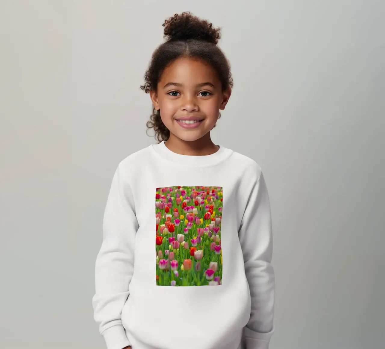 A Symphony of Color: Mixed Tulips in Bloom kids sweatshirt by Curious Collections by Marielle Leenders