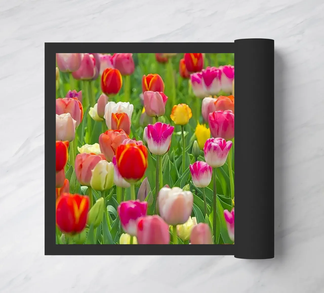 A Symphony of Color: Mixed Tulips in Bloom doormat by Curious Collections by Marielle Leenders