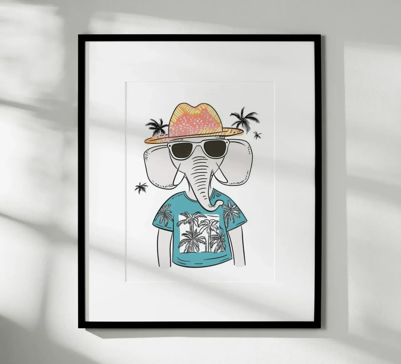 The Elephant on Tropical Holiday poster with plastic frame by So Cute Land - Affiches et posters