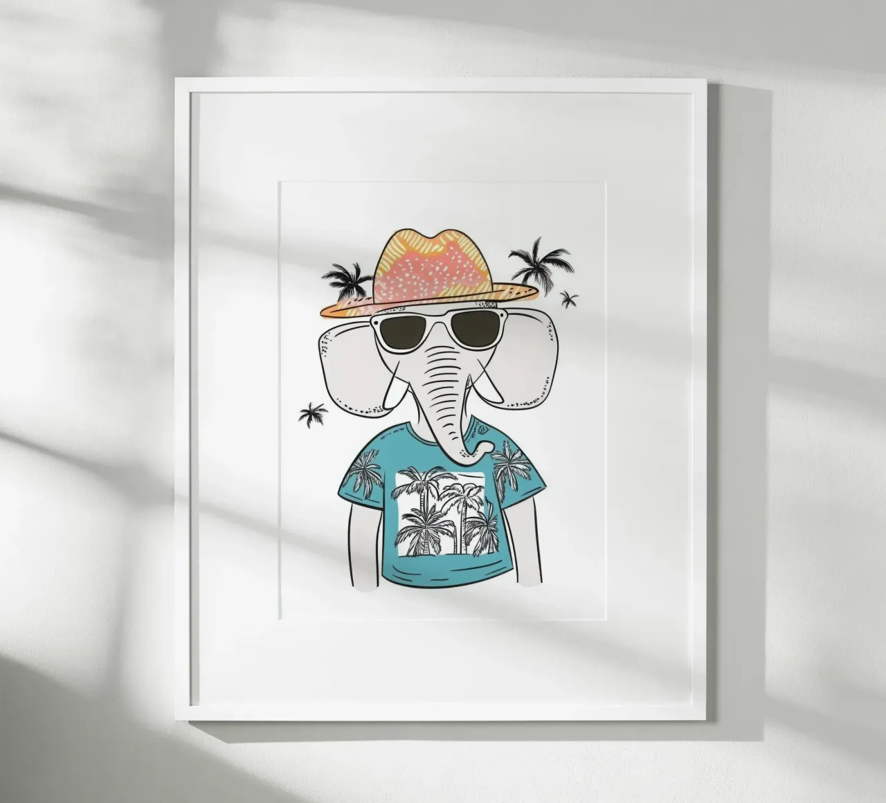 The Elephant on Tropical Holiday poster with plastic frame by So Cute Land - Affiches et posters
