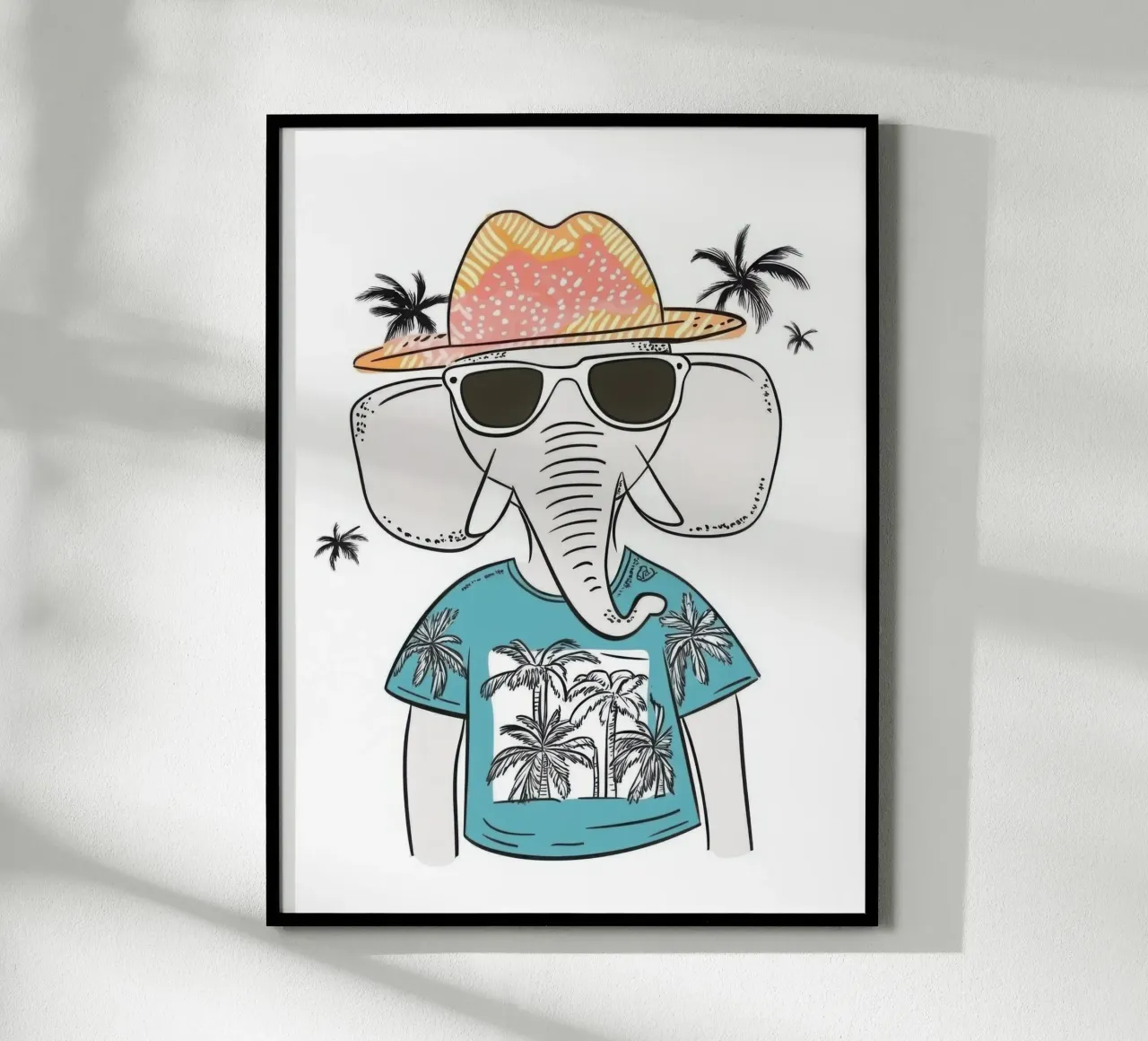 The Elephant on Tropical Holiday poster with plastic frame by So Cute Land - Affiches et posters