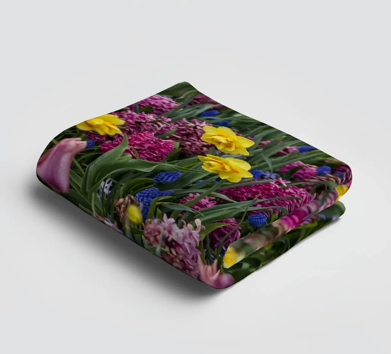 A Symphony of Spring: Purple Tulips, Hyacinths, and Daffodil towel by Curious Collections by Marielle Leenders