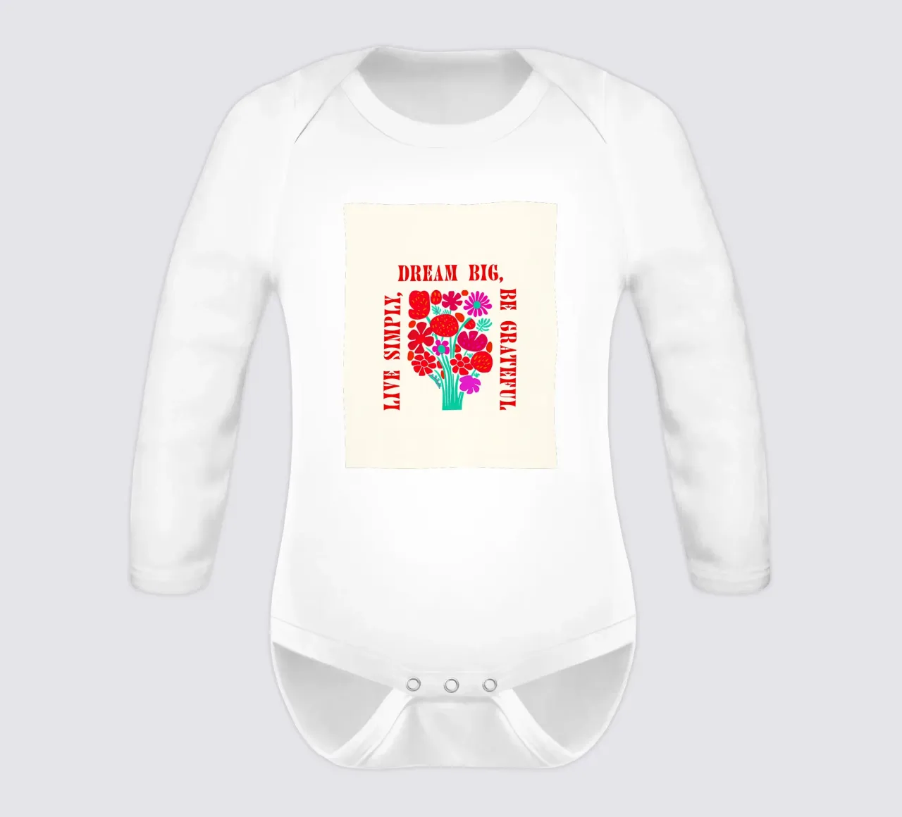 Sognare in grande, essere grati, vivere semplicemente body neonato maniche lunghe da inspirational quote