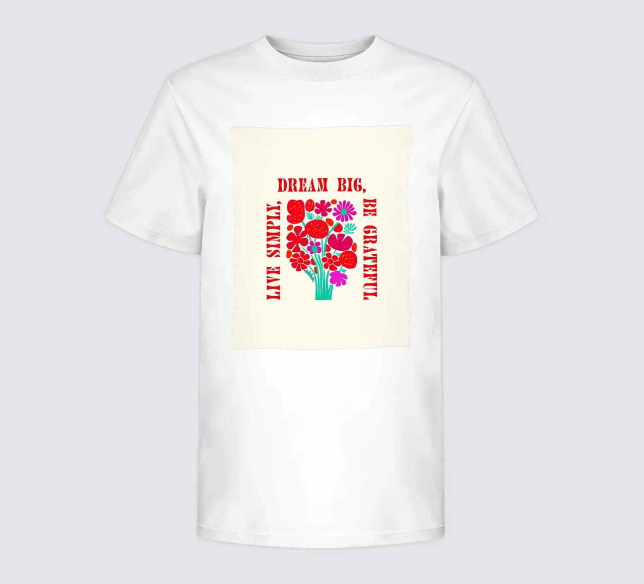 Sognare in grande, essere grati, vivere semplicemente t-shirt bambini da inspirational quote