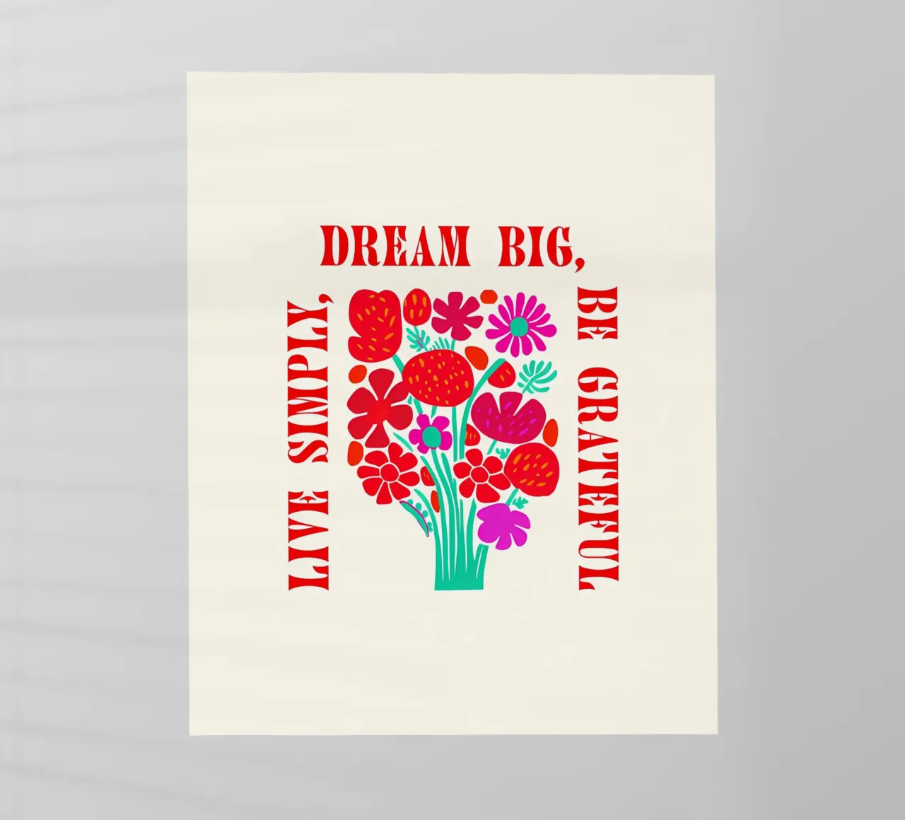 Sognare in grande, essere grati, vivere semplicemente pellicola backlit da inspirational quote