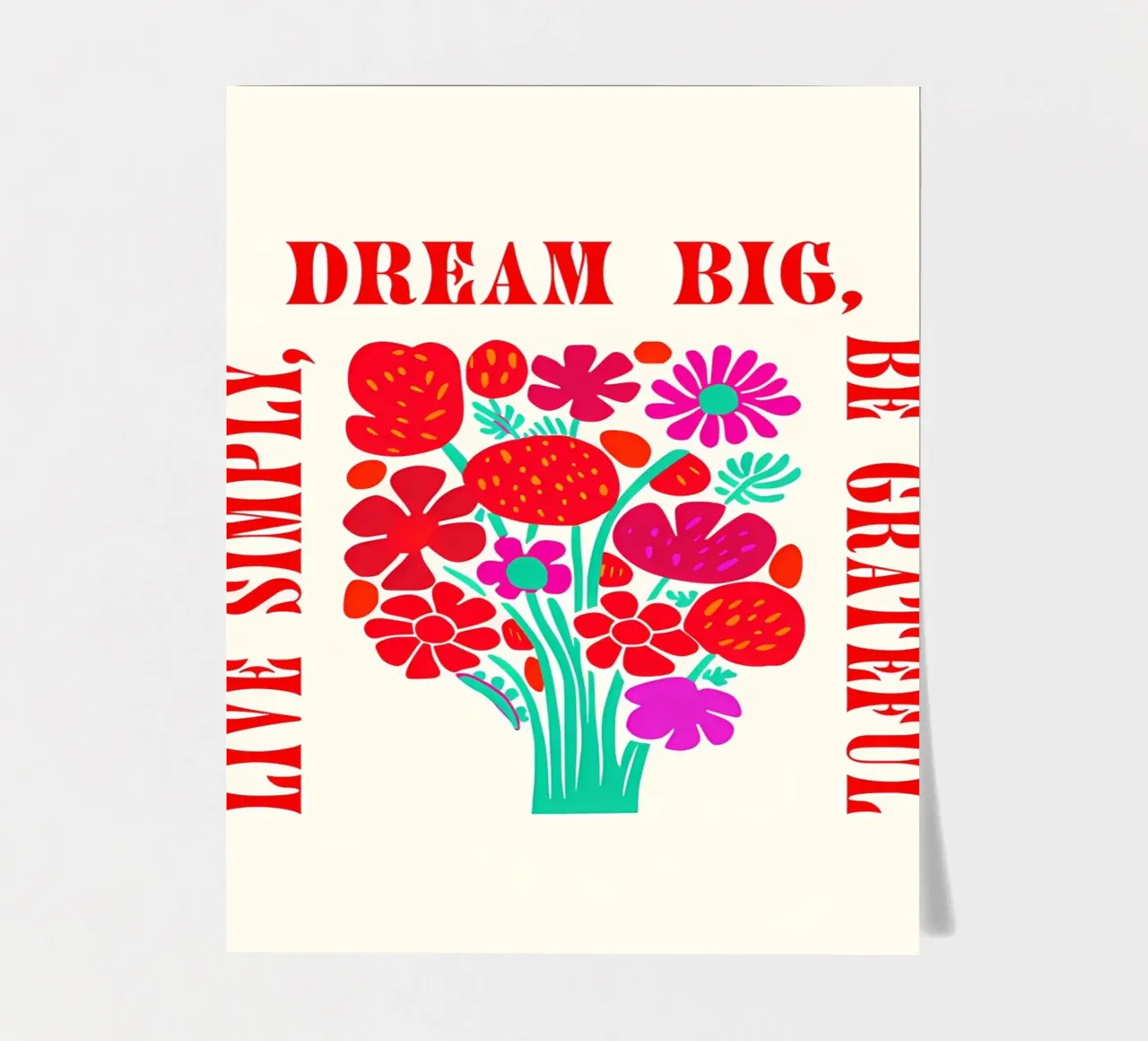 Sognare in grande, essere grati, vivere semplicemente foglio adesivo da inspirational quote