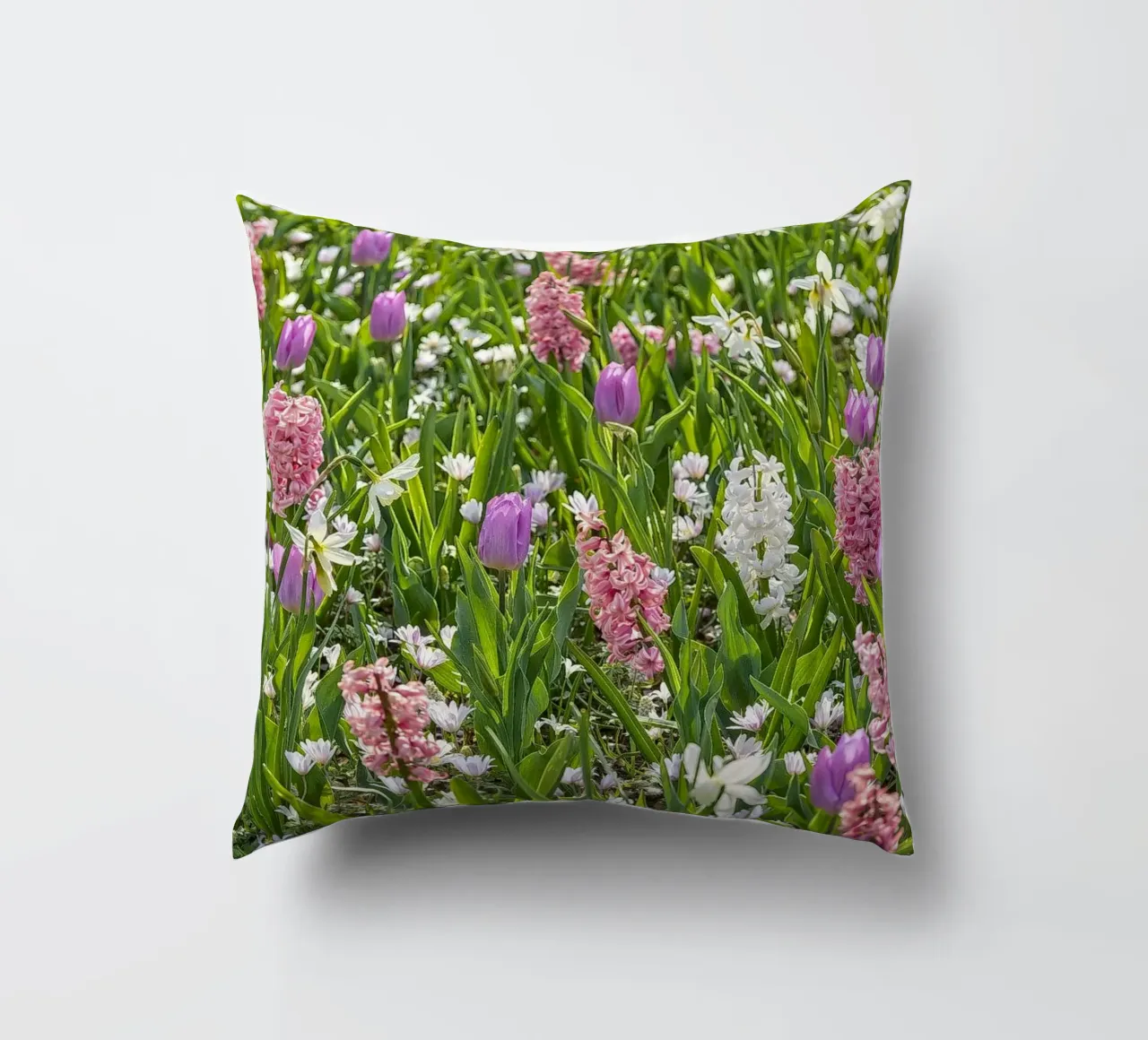 Spring Elegance: Hyacinths and Tulips decorative cushion by Curious Collections by Marielle Leenders