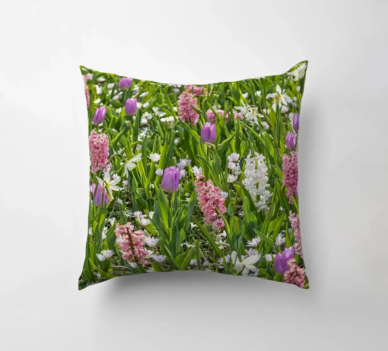 Spring Elegance: Hyacinths and Tulips decorative cushion by Curious Collections by Marielle Leenders