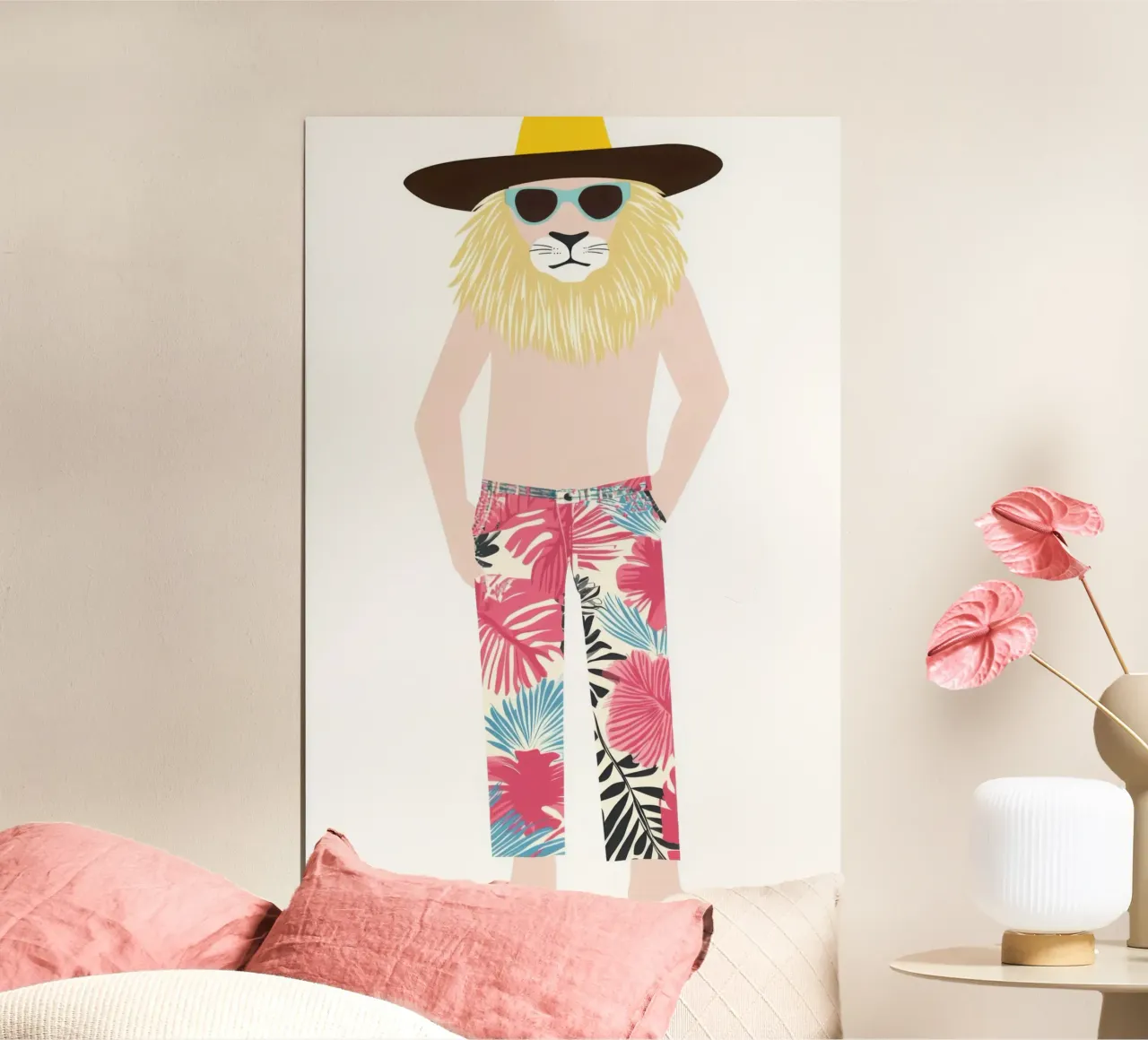 The Lion Fashionista at the Beach poster with aluminum frame by So Cute Land - Affiches et posters