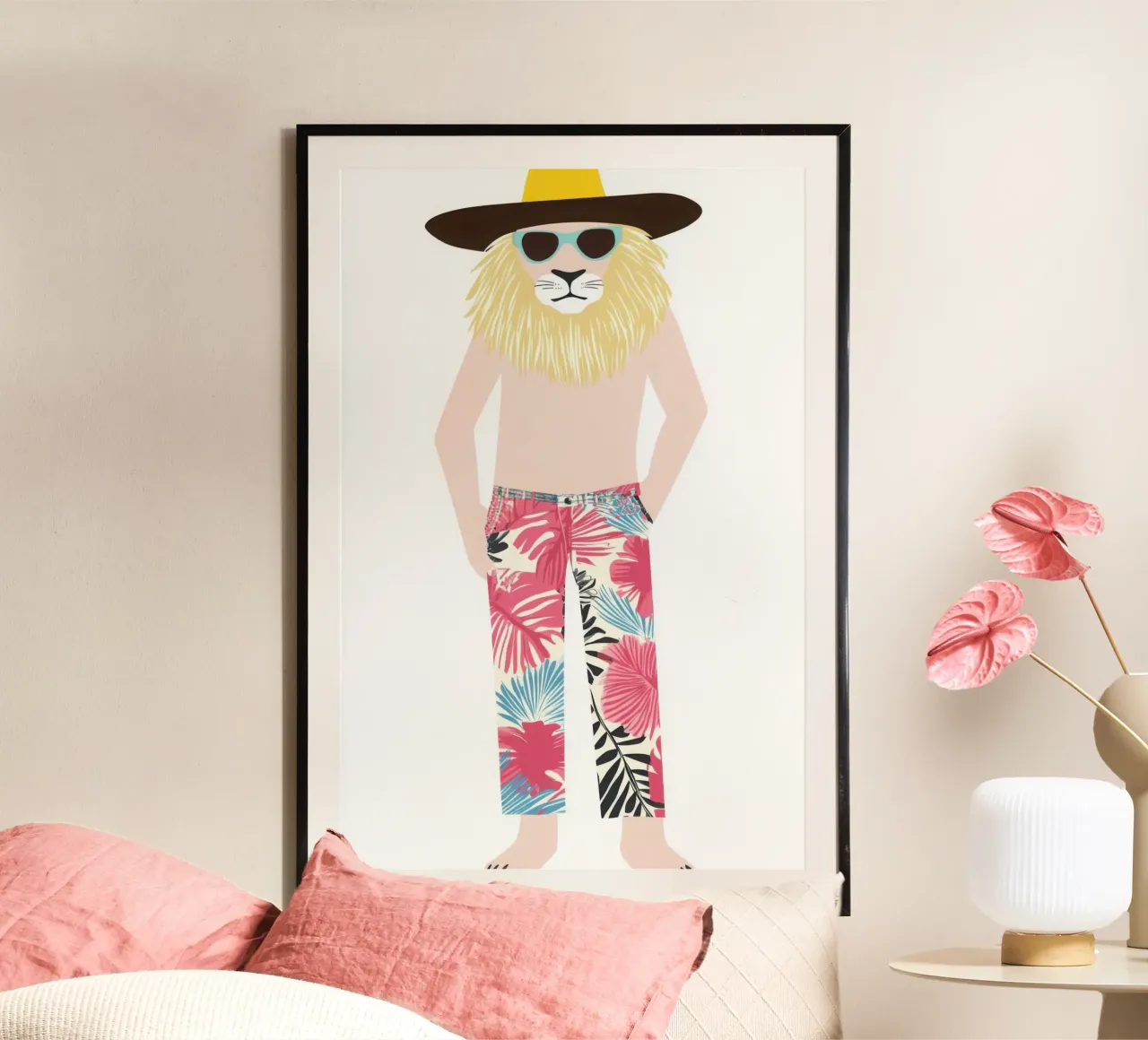 The Lion Fashionista at the Beach poster with aluminum frame by So Cute Land - Affiches et posters