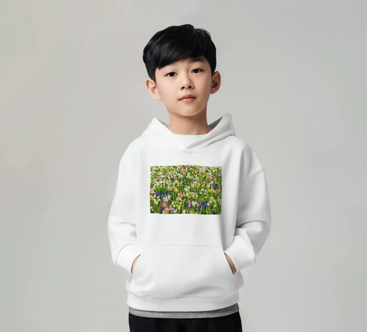 A Springtime Dream: Mixed Flower Field with Tulips and Hyaci felpa bambino con cappuccio da Curious Collections by Marielle Leenders