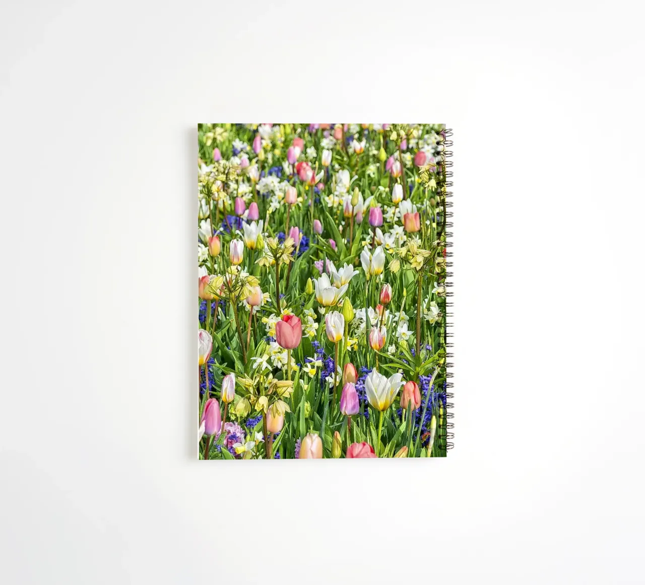 A Springtime Dream: Mixed Flower Field with Tulips and Hyaci spiral notebook by Curious Collections by Marielle Leenders