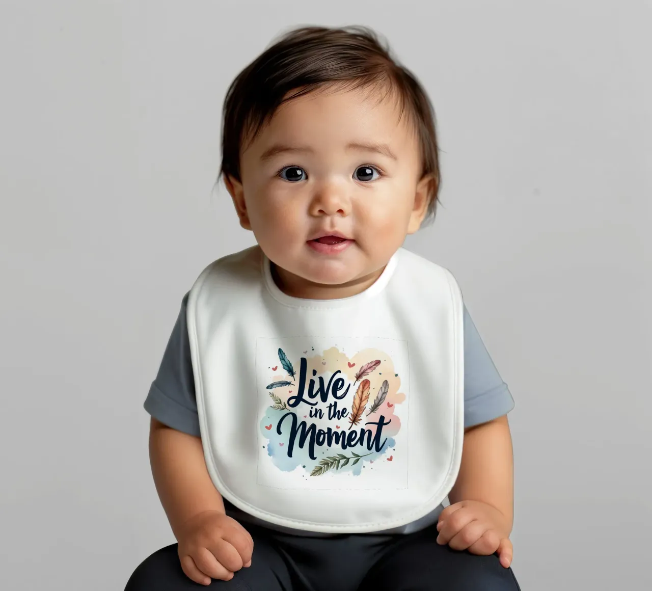 Live in the Moment baby bib by inspirational quote