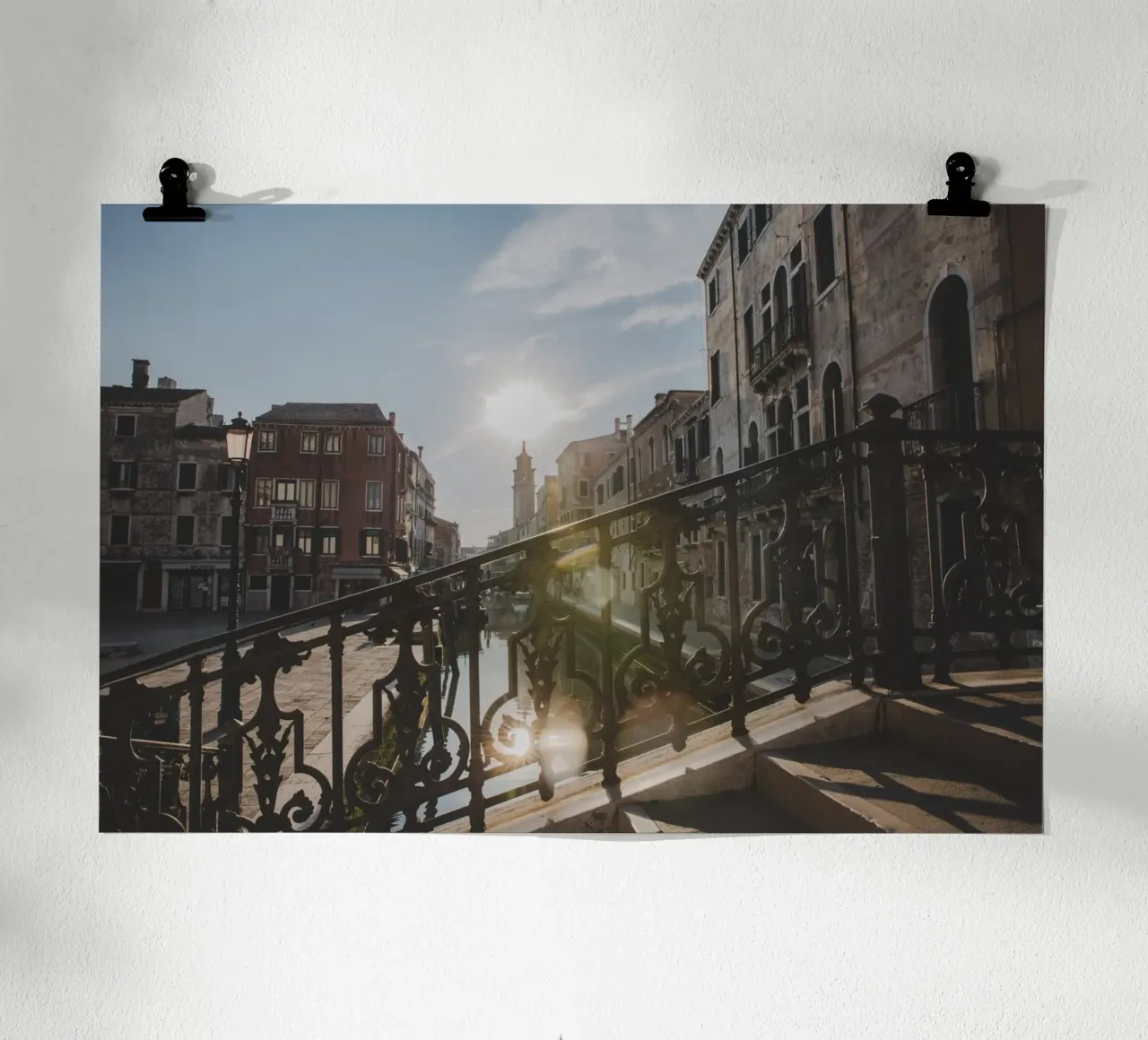 Bridge and canal in Venice in summer poster by Lisa Jureczko Arts Illustration