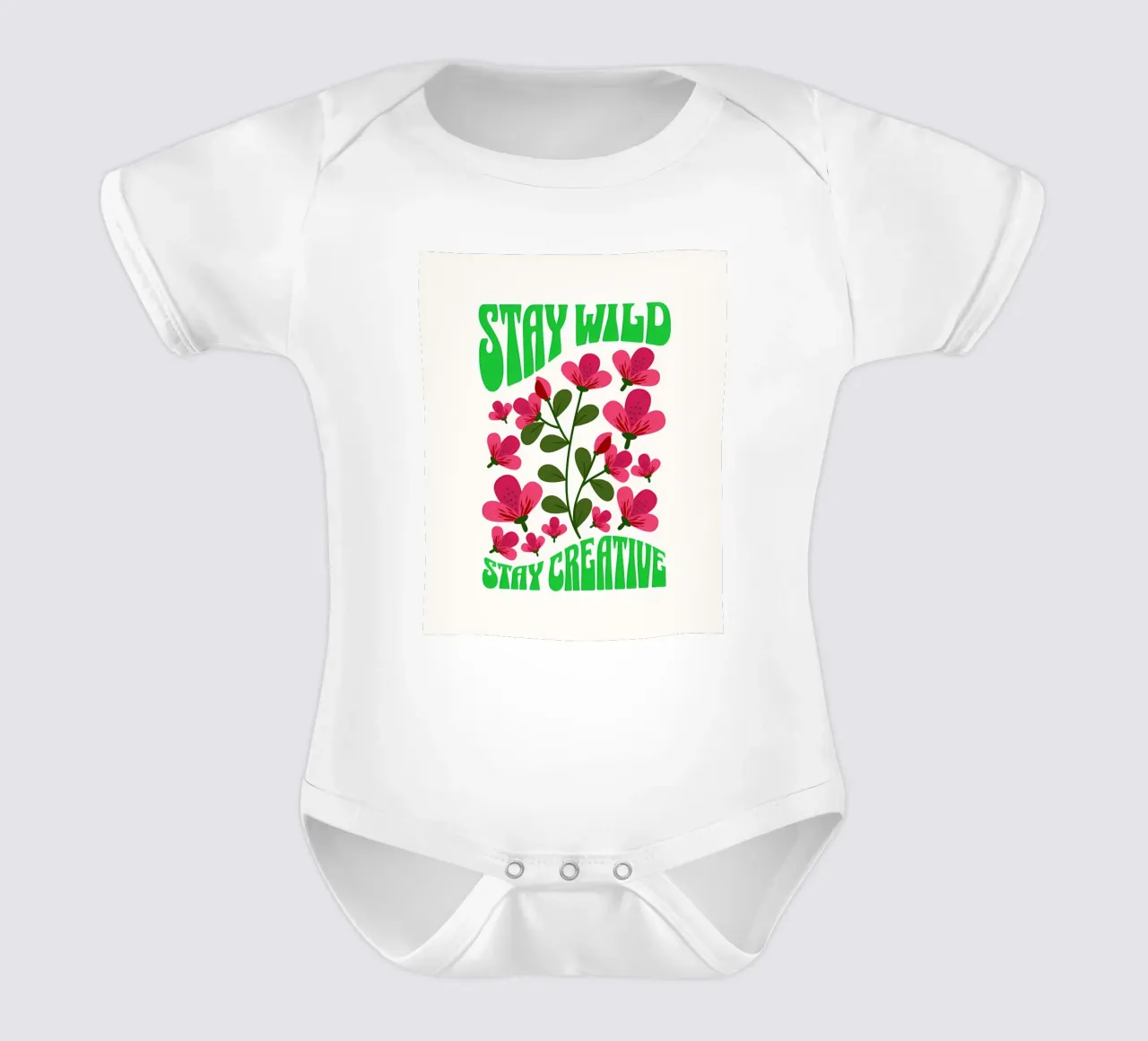 Blijf Wild, Blijf Creatief - Bloemenkunstwerk babyrompertje korte mouwen van inspirational quote
